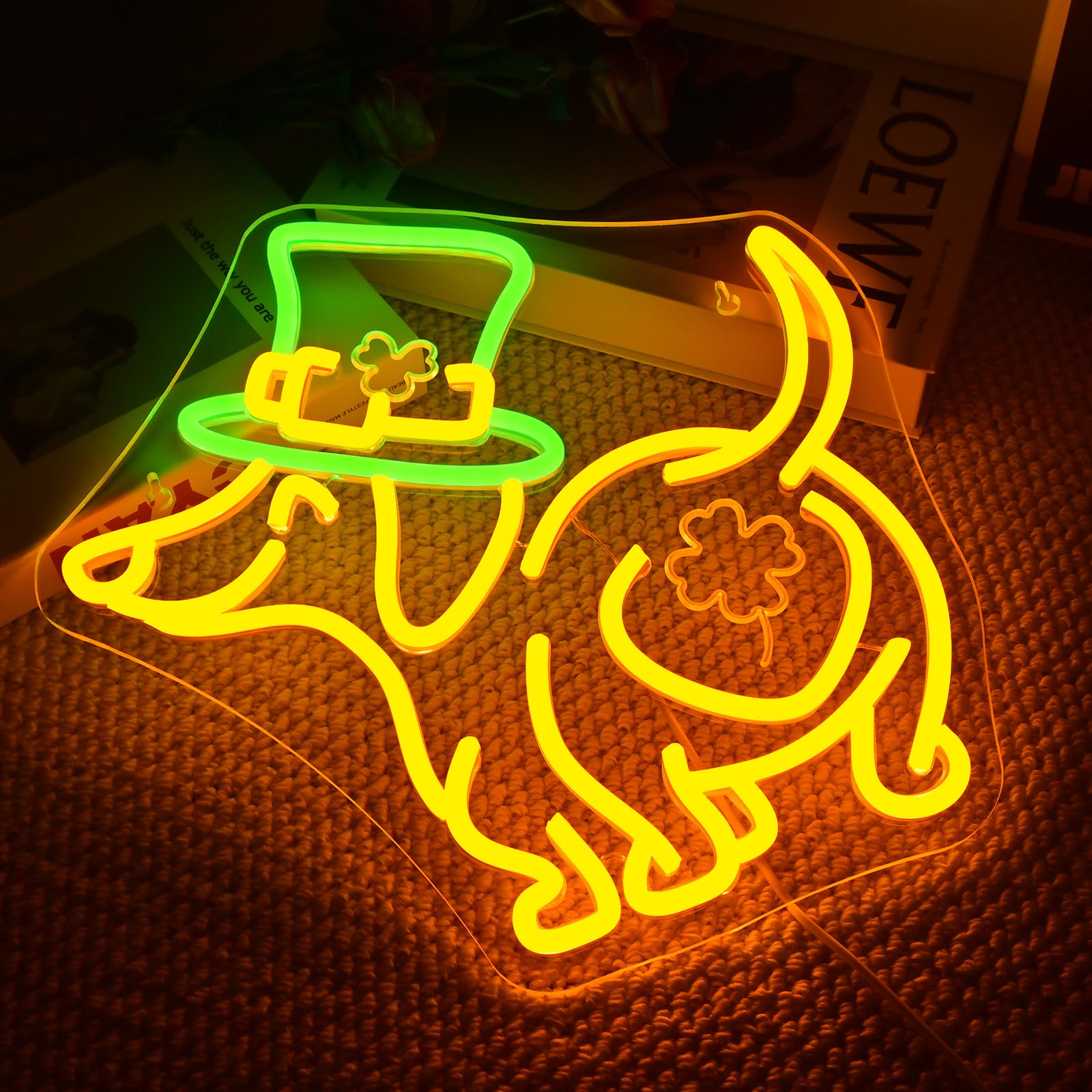 FAXFSIGN Neon Sign - St. Patricks Day Dachshund Hat LED Light - Colorful Wall Decor for Boys Bedroom, Living Room, and Parties