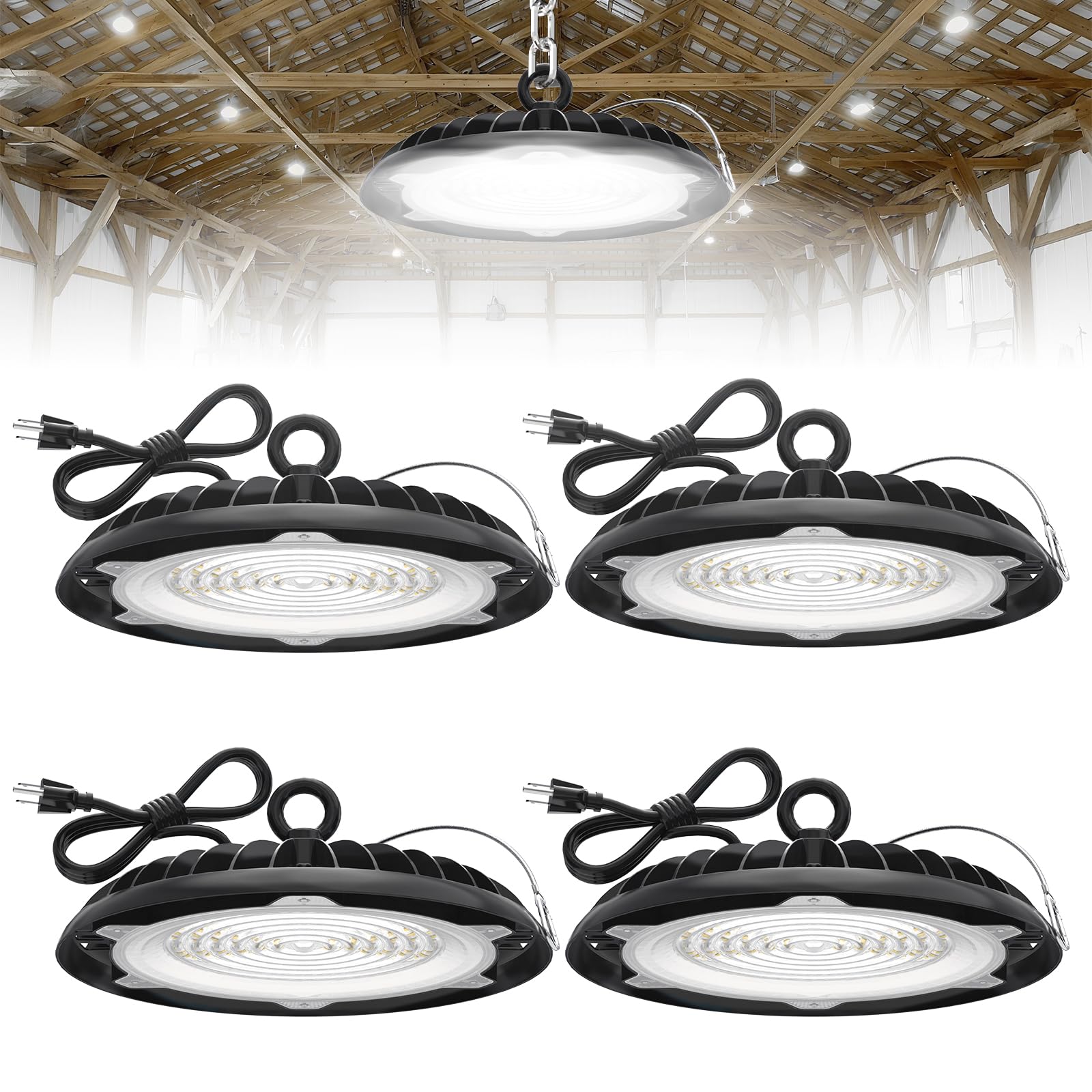 Hyperlite 200W High Bay Led Light - 28000Lm Ufo Shop Light, Etl Listed, 4 Packs, White