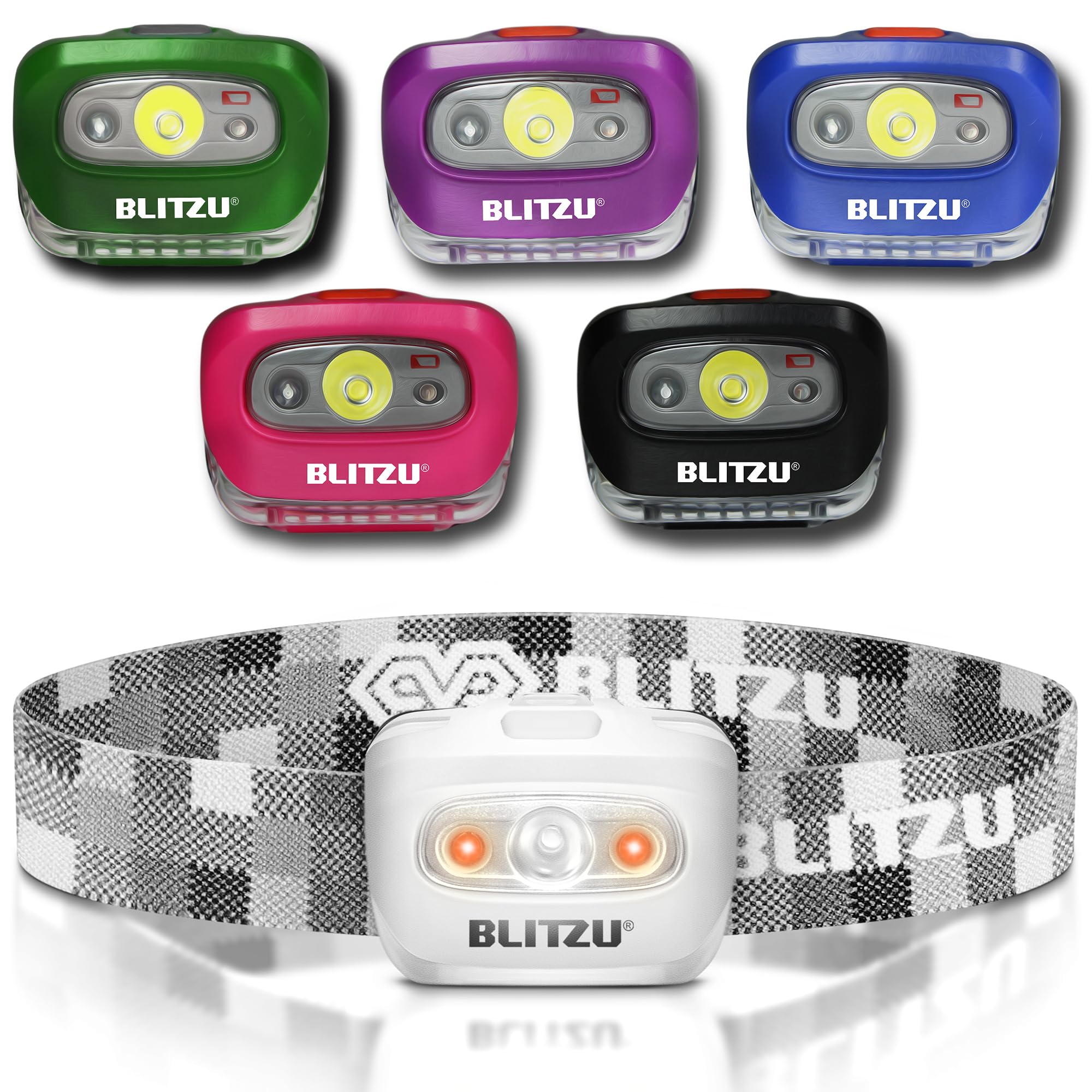 Blitzu Led Headlamp Flashlight Camping Accessories For Kids. Bright Cree Outdoor Headlight Headlamps. Head Lamp With Red Safety