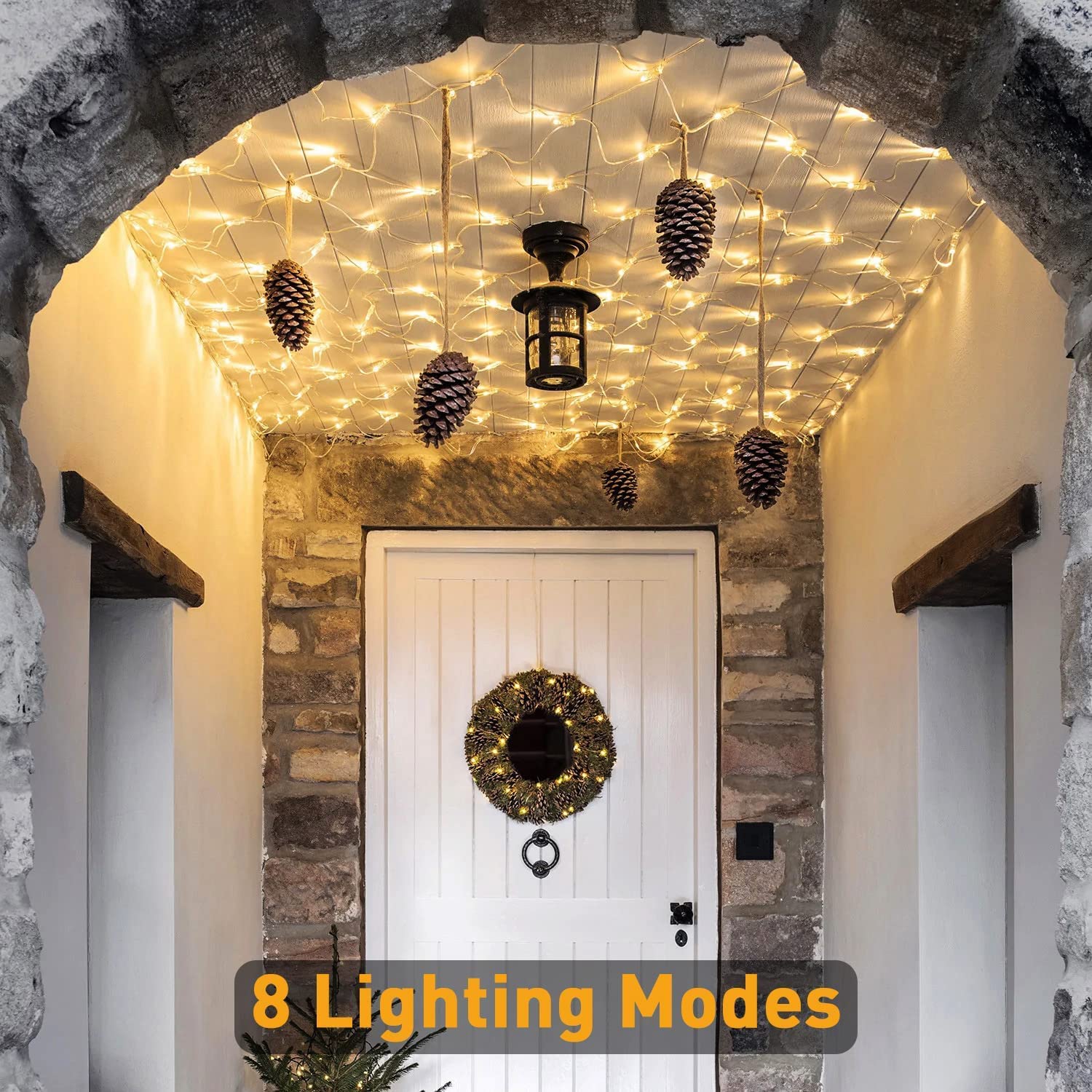 weillsnow 198 LED Outdoor Net Lights, 9.8ft x 6.6ft, Warm White, Connectable, 8 Twinkle Modes, Model HB-198WCOI