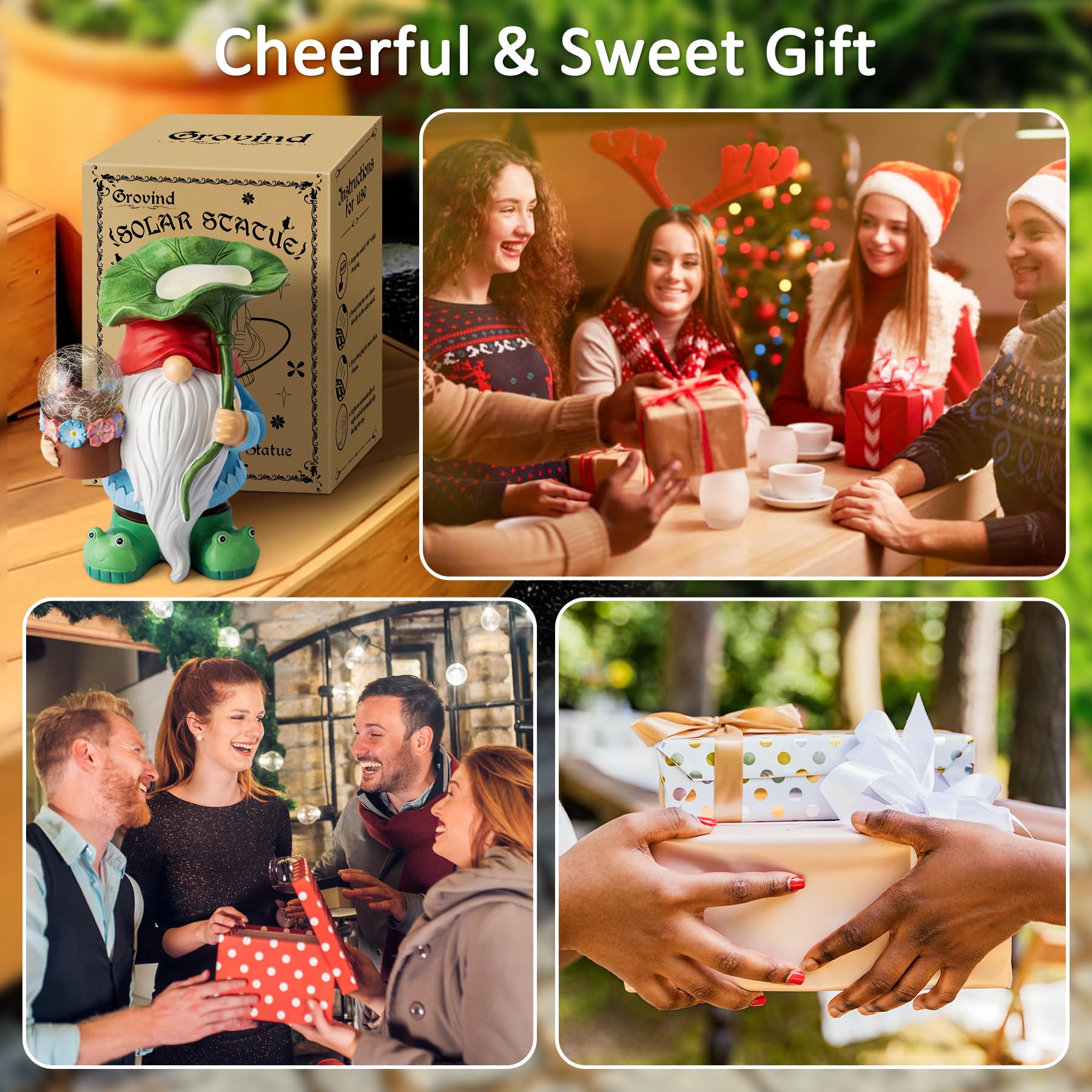 Grovind Garden Gnomes Outdoor Decorations - Solar Gnome Statue With Led Lights, Funny Magic Orb Decor For Patio Lawn