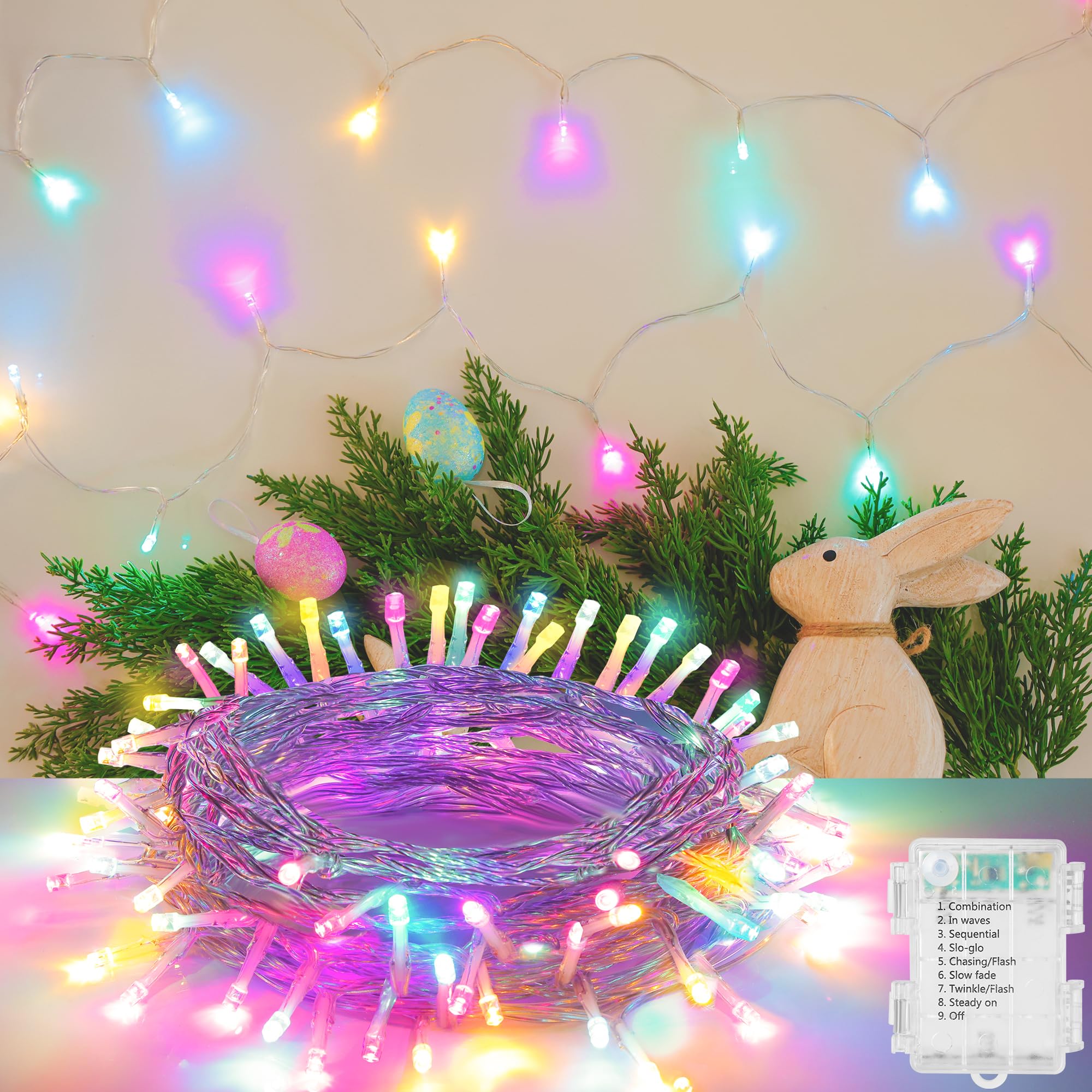 30 LED Easter String Lights - 11.5Ft Pastel Colored Battery Mini Light with 8 Modes, Timer, Waterproof - Fairy Christmas Lightin