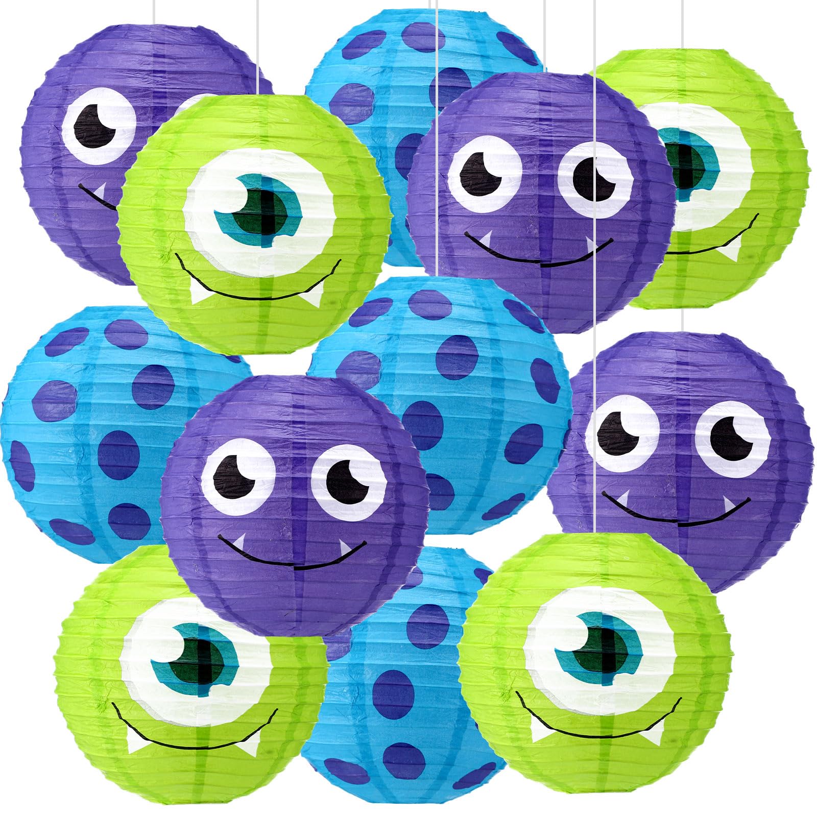 Baquler 12 Pieces 8 Inch Monster Themed Paper Lanterns Monster Birthday Party Decorations Blue Green and Purple Lanterns Party S