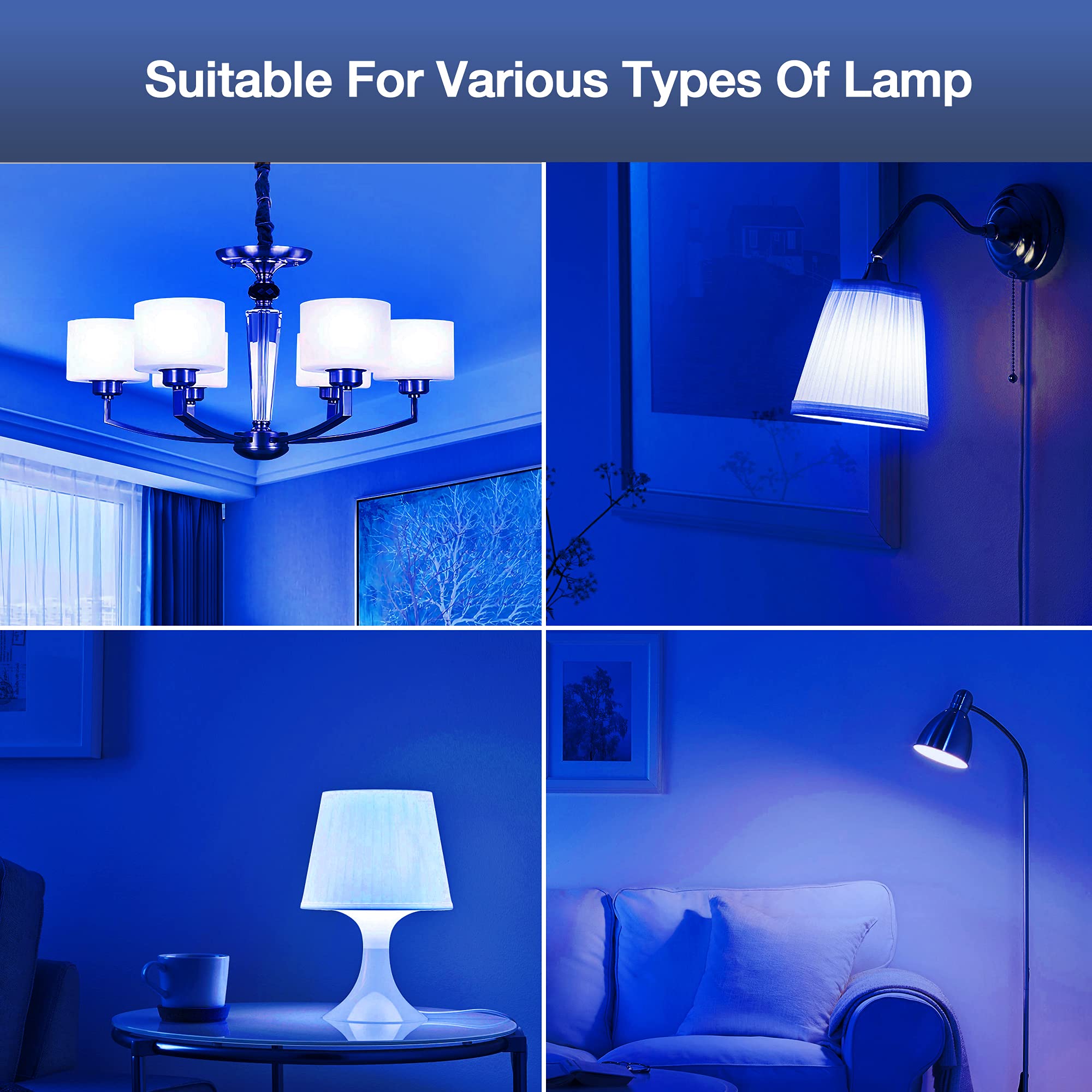 Evastary 2 Pack A19 Led Blue Light Bulb, 9Watt (60W Equivalent) Led Blue Lights, E26 Base Bulb, Colored Light Bulbs For Porch Light, Home Lighting, Party, Holiday, Halloween Christmas Decor