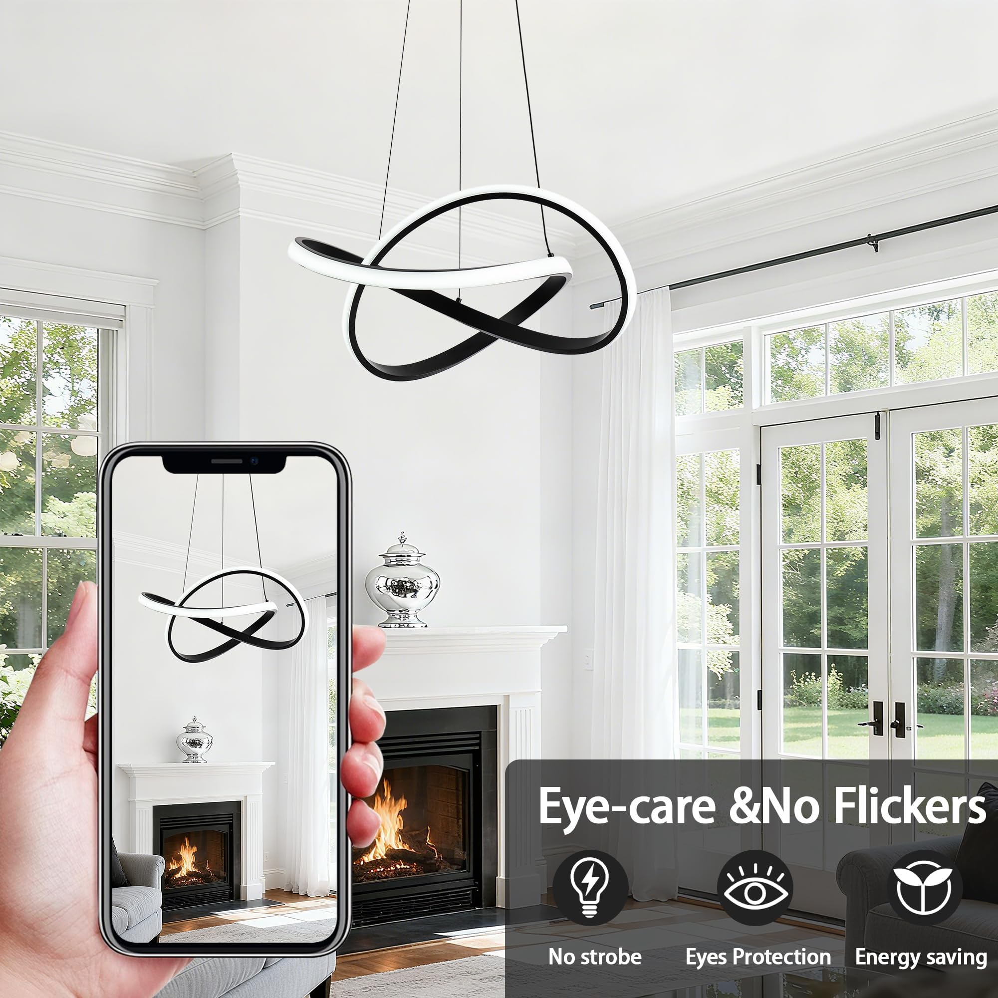 Mayna Modern Chandelier With Remote Control  Dimmable Led Pendant Light Fixtures With 3 Color Temperature  Height Adjustable Kitchen Island Lighting For Dining Room Kitchen Entryway  Black 19.7 Inch