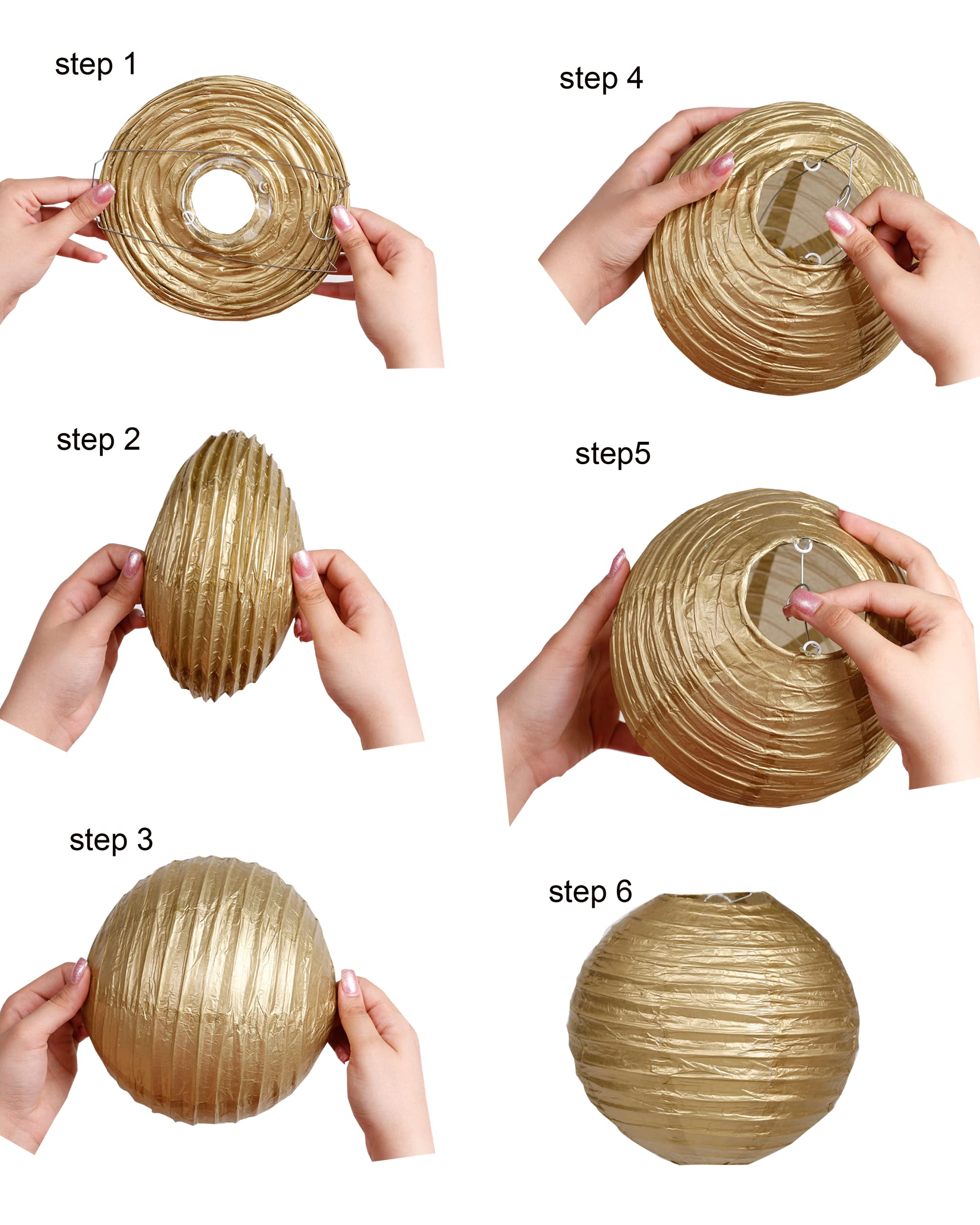 Pack Of 3 Round Paper Lanterns Lamp Wedding Birthday Party Decoration (Gold, 14''/35Cm)
