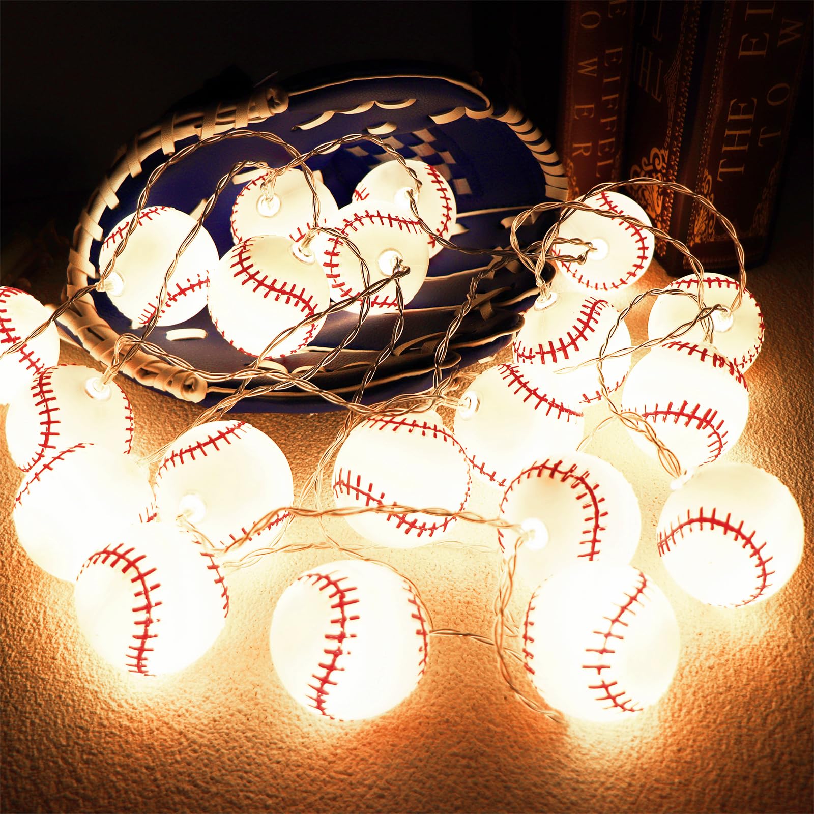 Yayfazy Baseball Decor String Lights  Battery Operated 9.9Ft 20Led 8 Mode With Timer Sports Room Decor Lights For Boys Bedroom Or Sports Theme Party  Christmas Gift For Son  Grandson  Baseball Lover