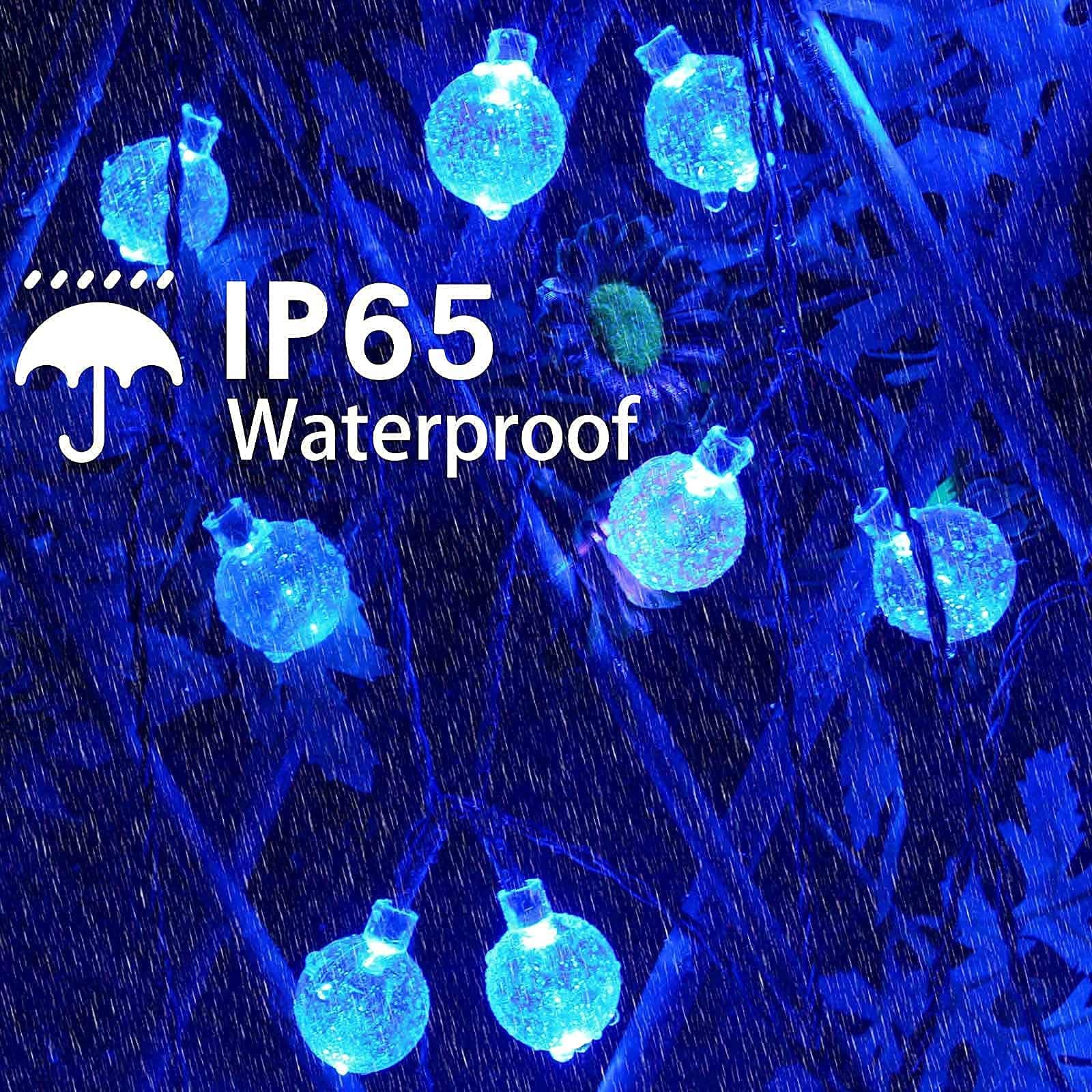 Blue 2-Pack 100 Led 64Ft Crystal Globe Solar Christmas Lights, Outdoor Waterproof Solar String Lights With 8 Lighting Modes, Sol