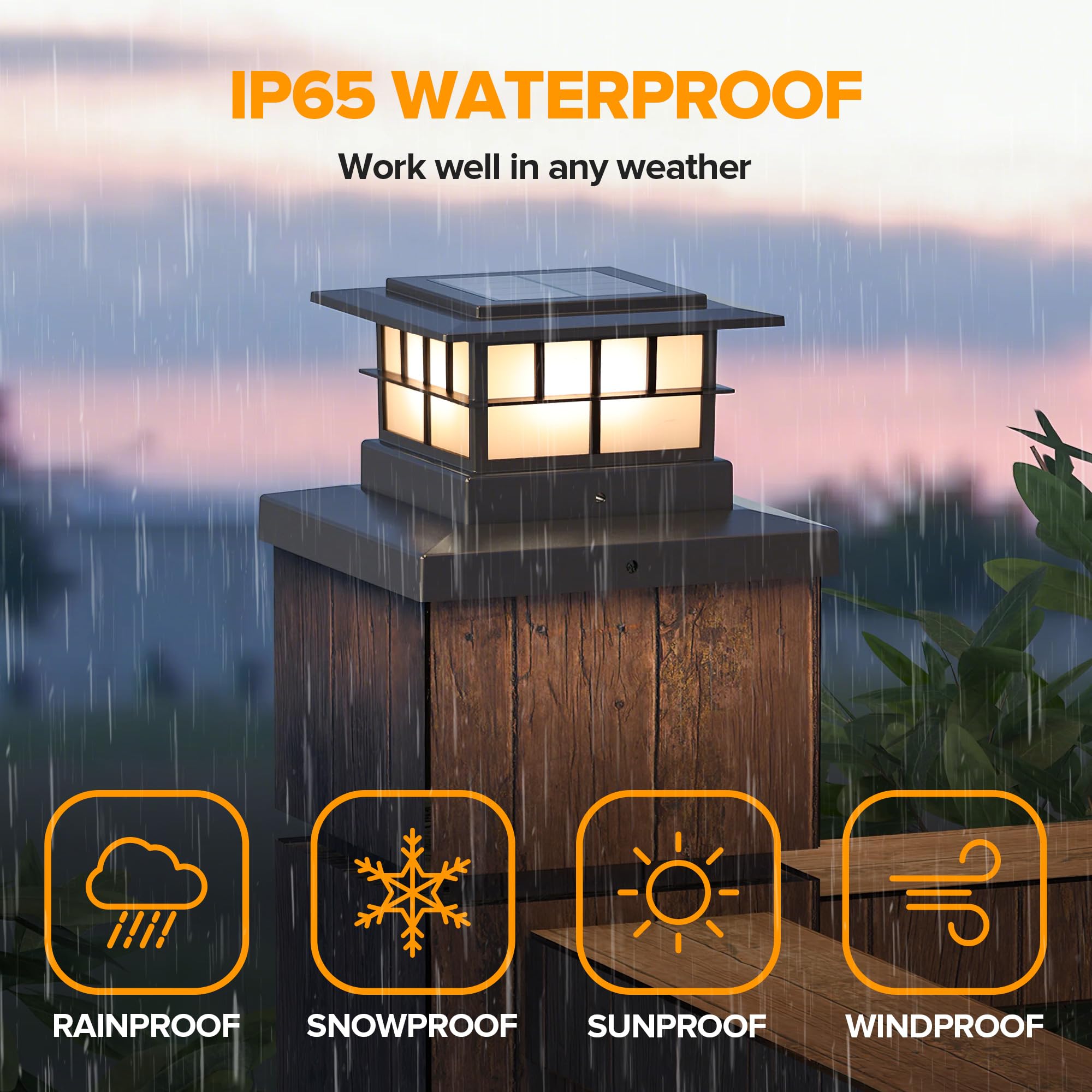 LUTEC Solar Post Cap Lights, IP65 Waterproof, Warm White LED, 2 Pack, Black, for 4x4 5x5 6x6 Posts