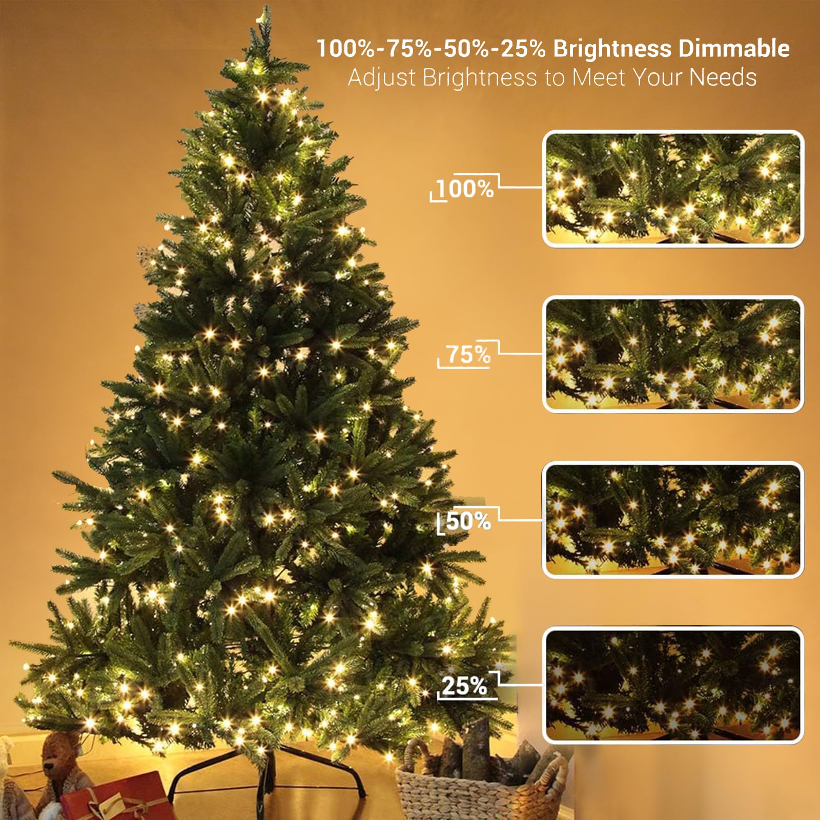 KENTA 105FT 300 LED Fairy Lights, Warm White, Copper, Waterproof, Timer & Remote, 8 Modes, Model KXDC-USB-NB4P