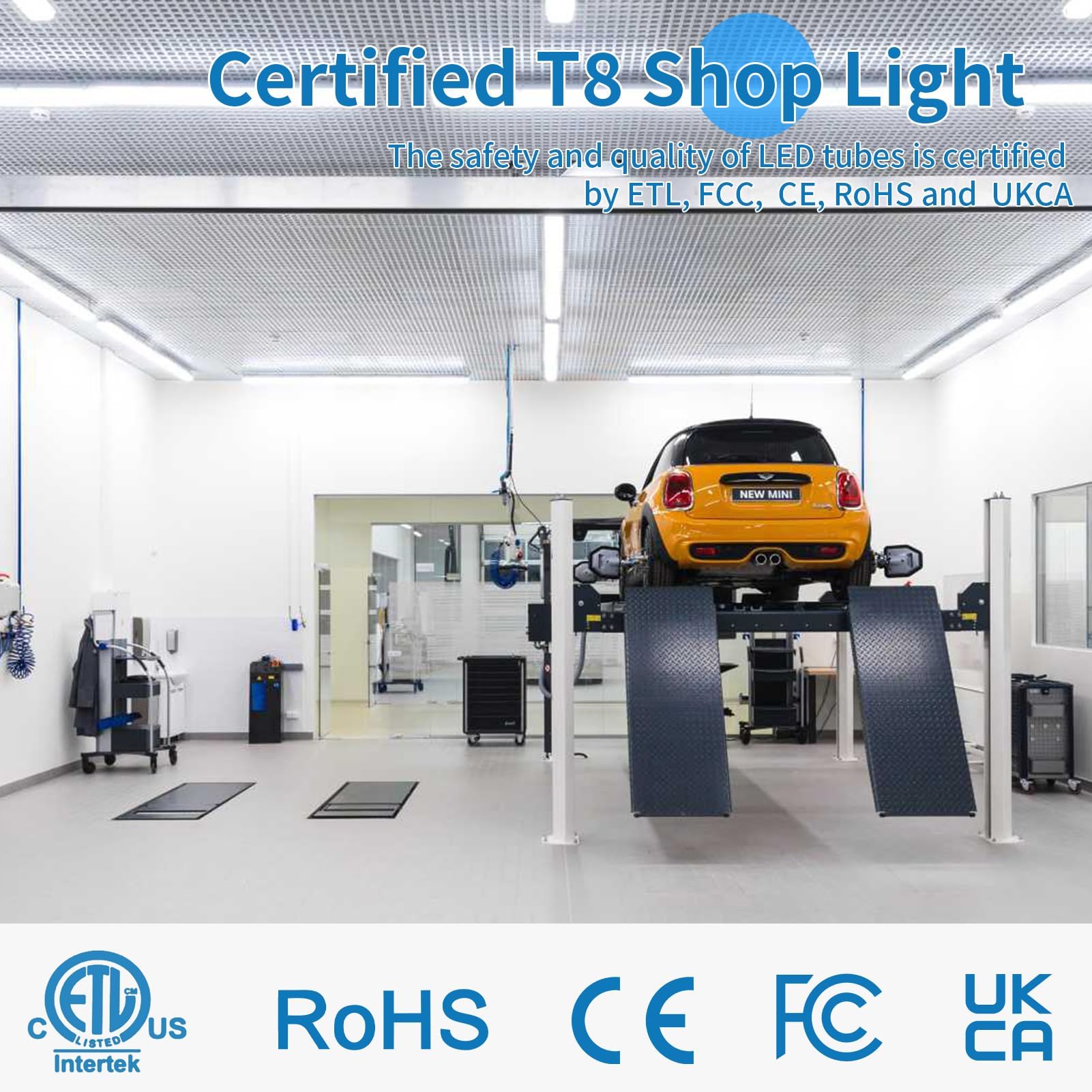 SHOPLED 8FT 72W 9360LM 6000K Cool White High Output Linkable T8 Tube Fixtures, V-Shaped, 8 Foot Lights for Garage, Warehouse, 4