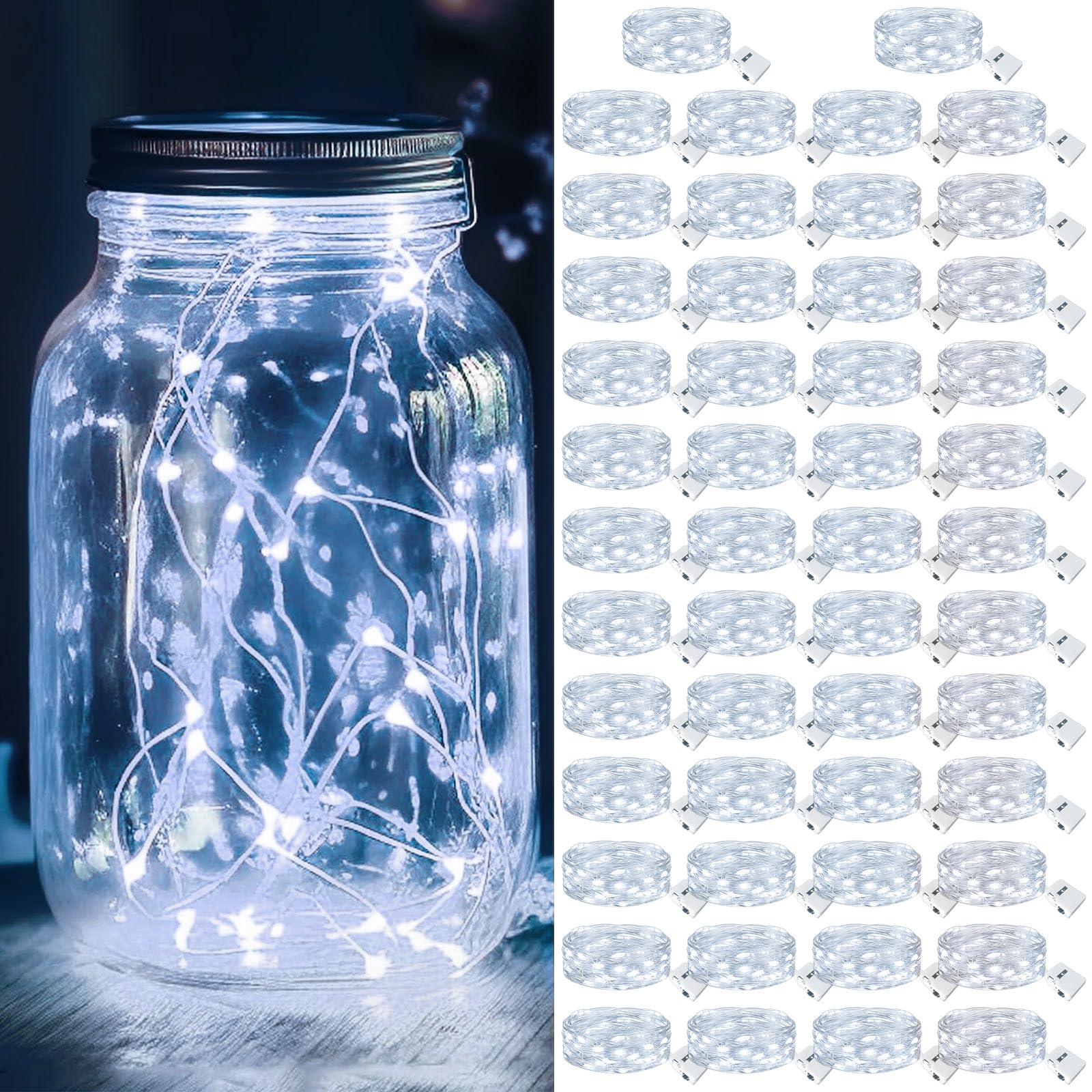 kolpop 50 Pack LED Fairy Lights Battery Operated, Mini Twinkle String Lights Battery Powered Waterproof for Christmas Mason Jars