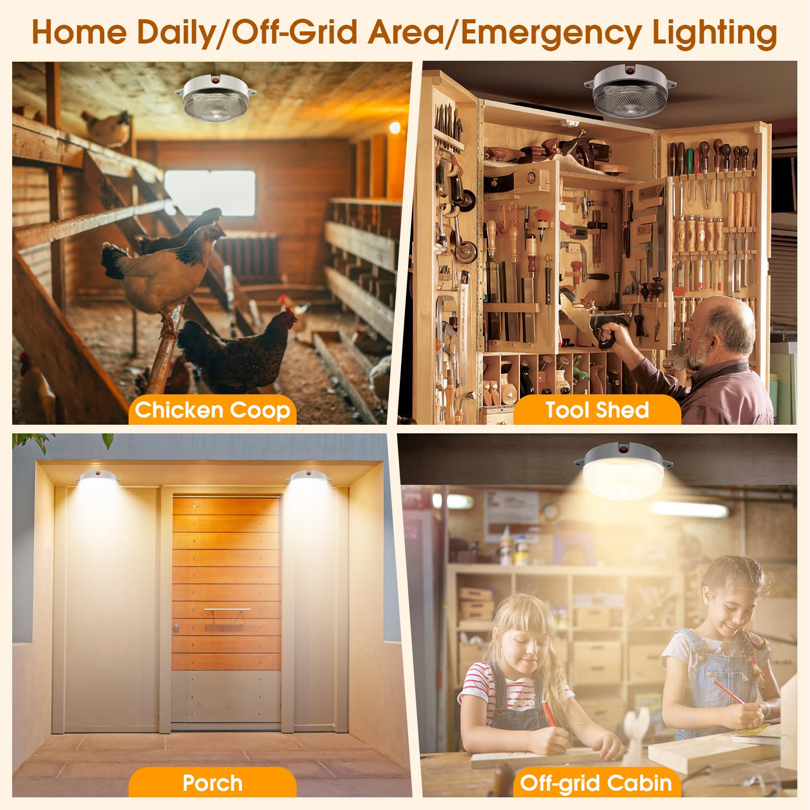 UPONUN Solar Ceiling Light 2 Pack with Motion Sensor, Dimmable 6000K/4000K/3200K, Indoor/Outdoor Barn Lights with Remote, White