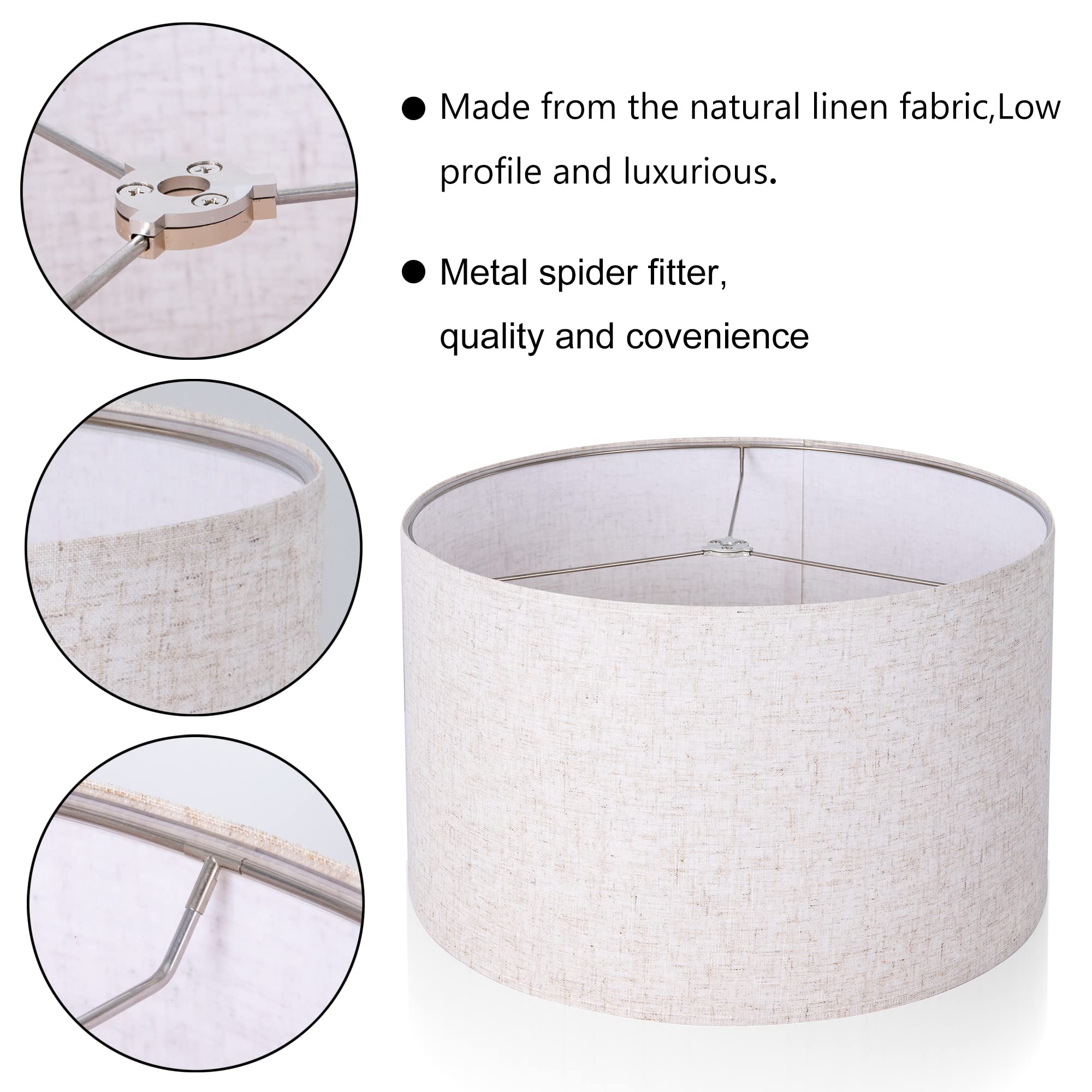 Wellmet Fabric Drum Lampshade, 18X18X12, Linen, Model Ds-Tls006, Classic Modern Style, Spider Fitter For Table & Floor Lamps