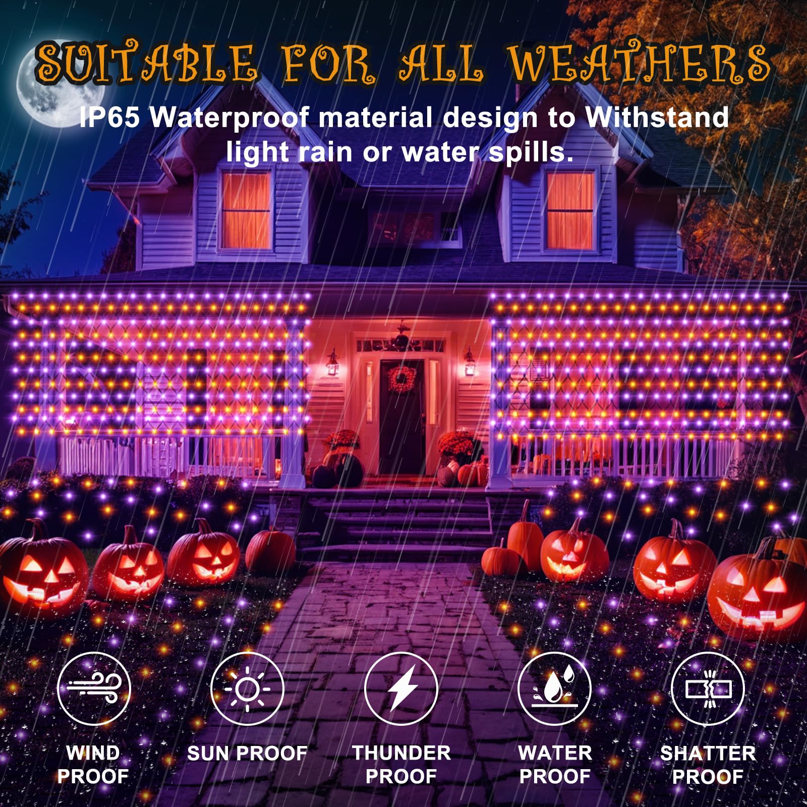 HYH Halloween Net Lights,360 LED 12FT x 5FT Halloween Decor Fairy Orange&Purple with 8 Modes String Connectable Waterproof Outdo