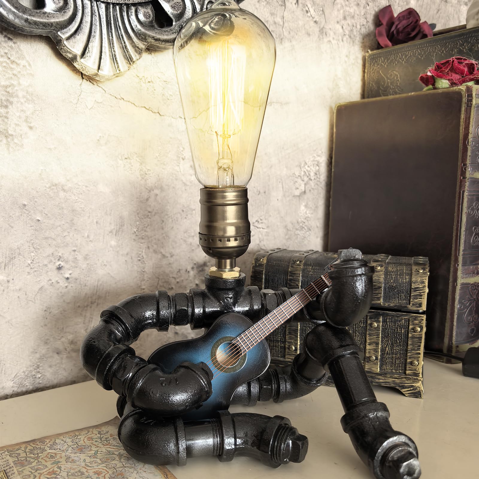 Friceoinw Music Guitar Table Lamp Cool Gifts for Music Lovers Guitar Gifts for Men Unique Guitar Player Gift Ideas Edison Bulb L