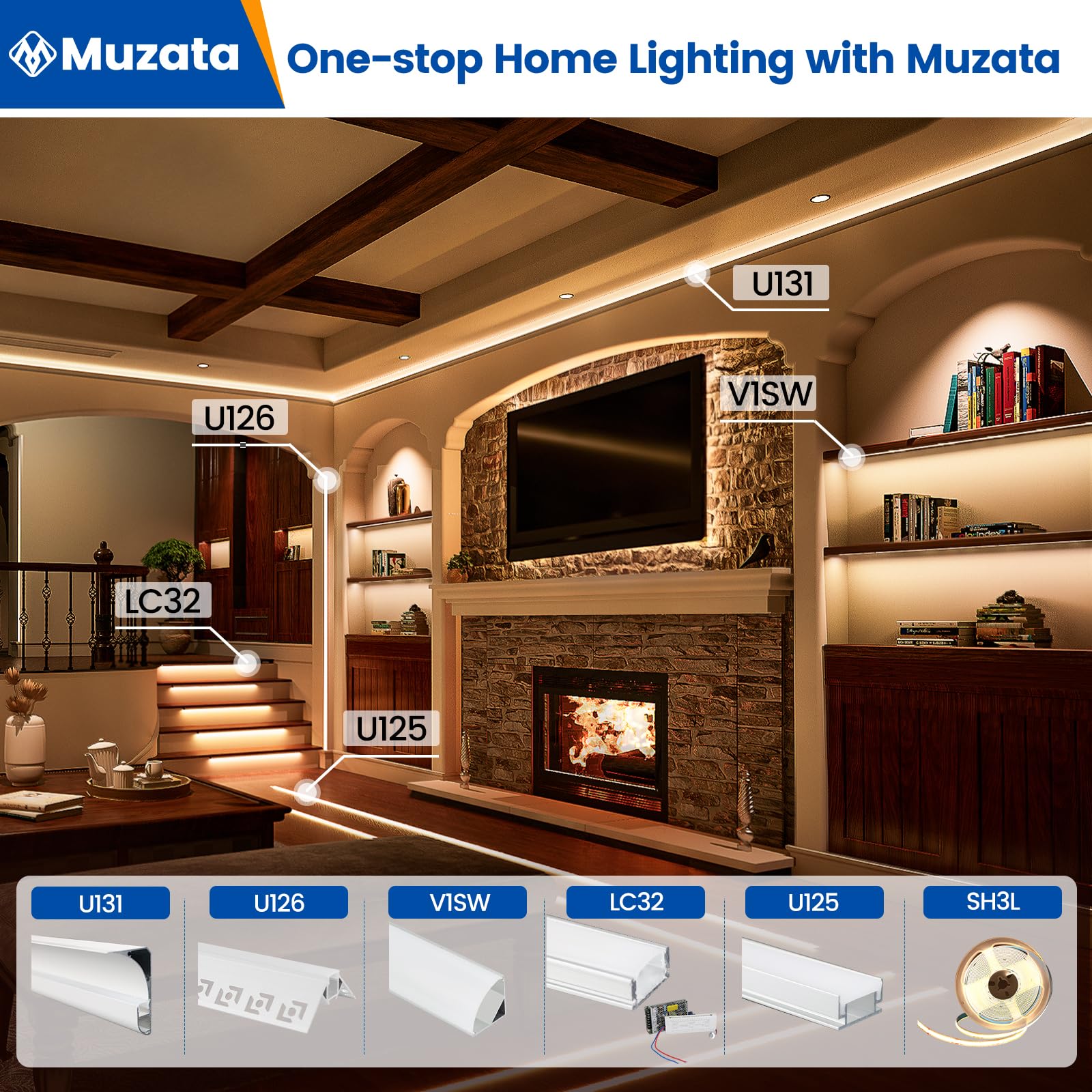 Muzata LED Channel 10Pack V1SW 2M Silver Aluminum Strip Diffuser with Milky White Cover