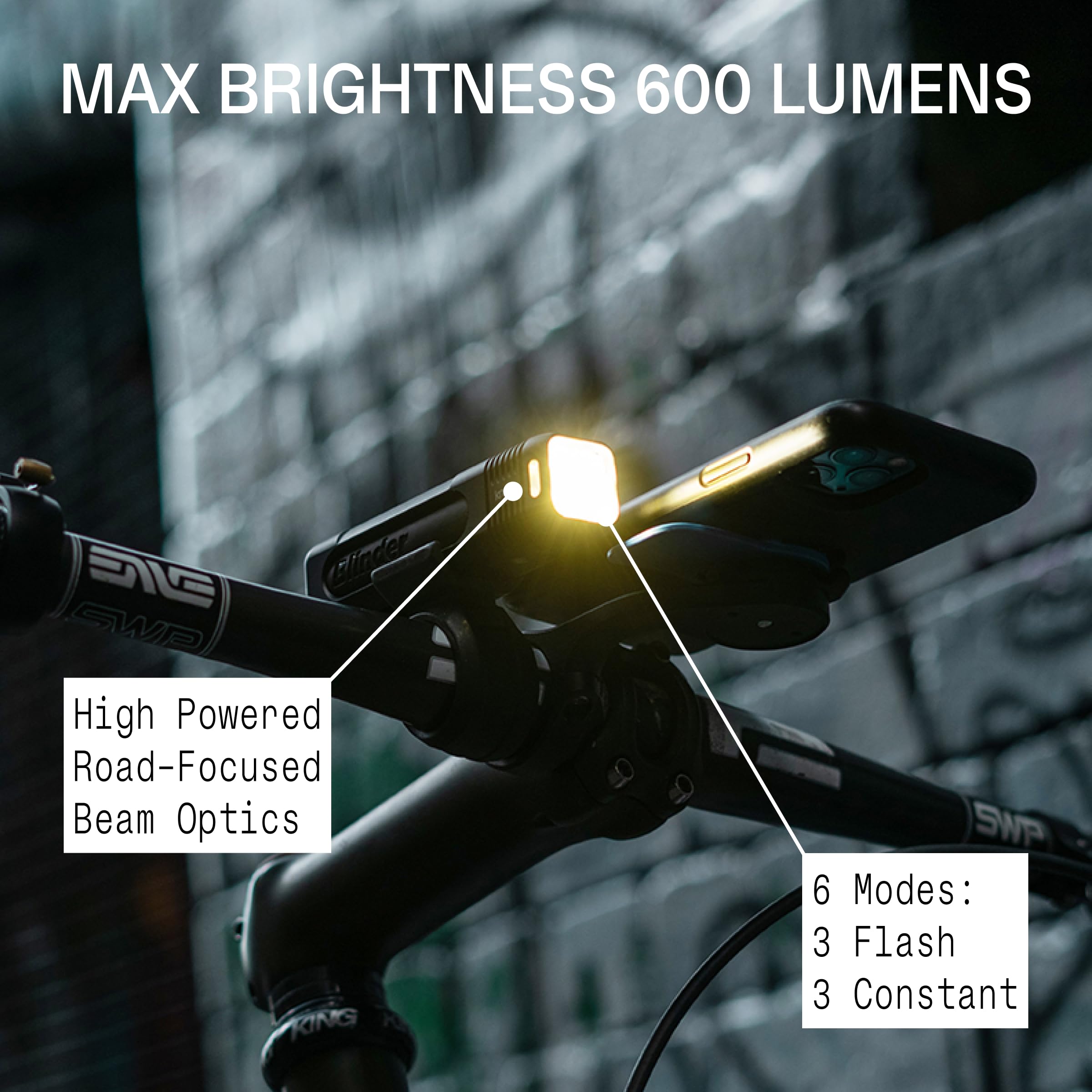 Knog Blinder 600 Bike Light - 600 Lumen Bicycle Light with Compact CNC Design, 6 Light Modes, USB-C Rechargeable, IP67 Waterproo