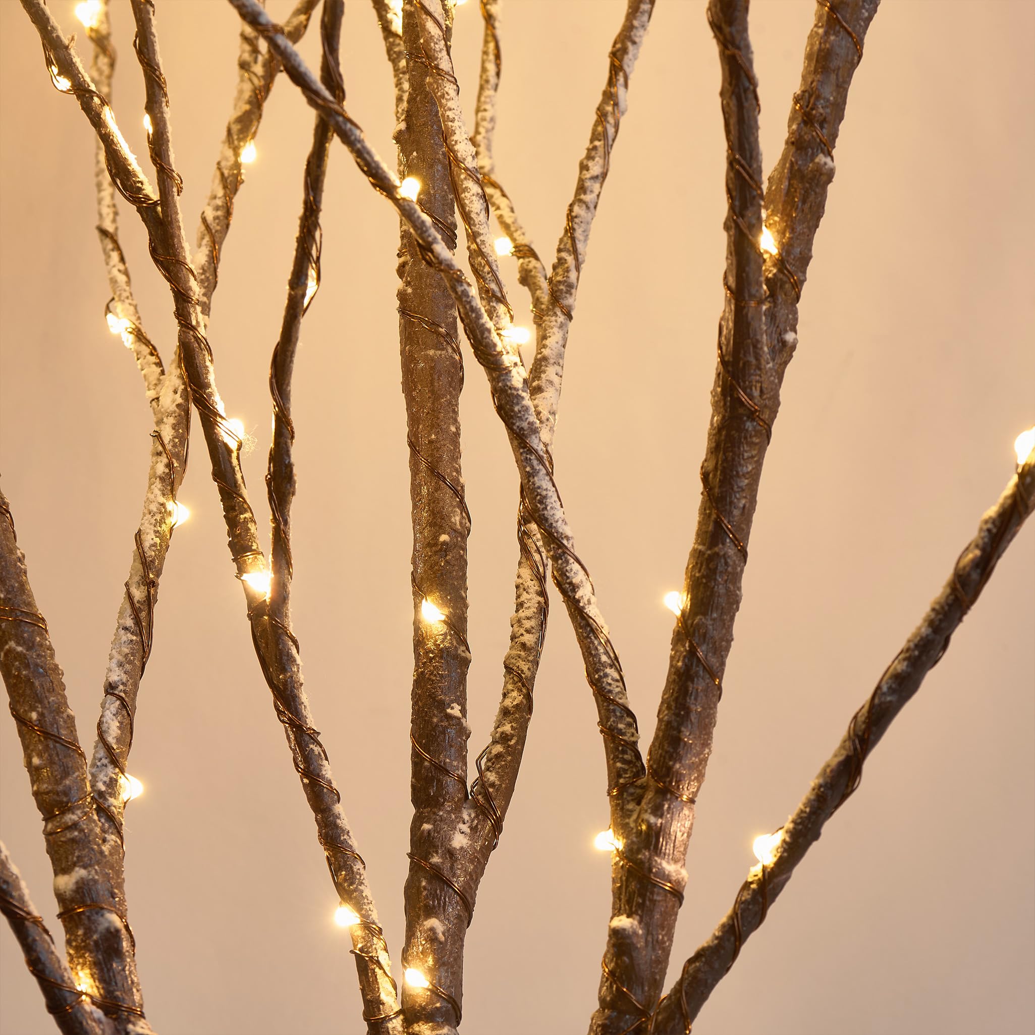 Hairui Lighted Willow Branches Snow Dusted Battery Operated With Timer, Tree Branch Lights 32In 100 Led Fairy Lights For Home Bedroom Fireplace Thanksgiving Christmas Decor (Vase Excluded)