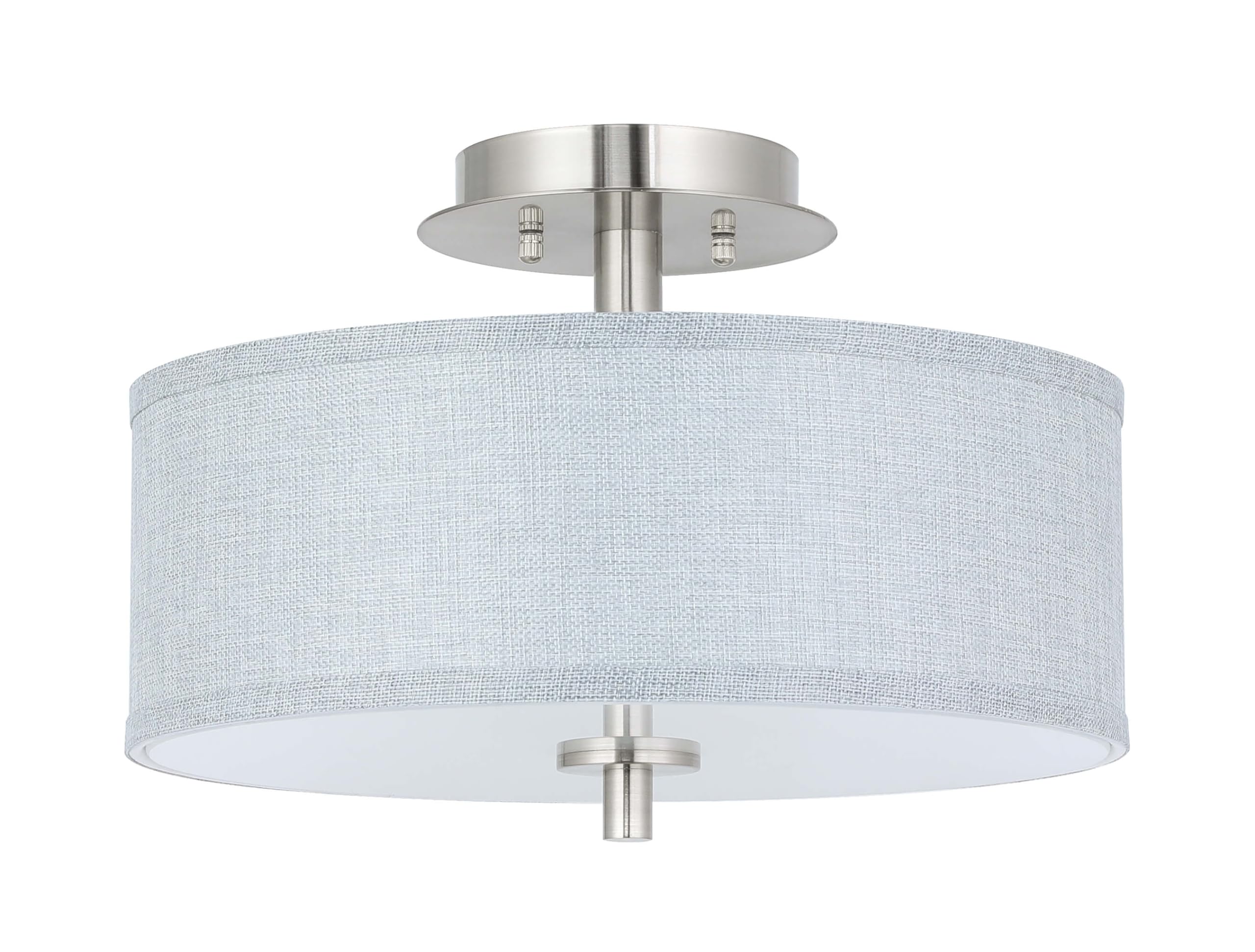 XiNBEi Lighting Semi Flush Mount Ceiling Light, 3 Light Drum Light Fixture with Linen Fabric Shade Brushed Nickel for Living Roo