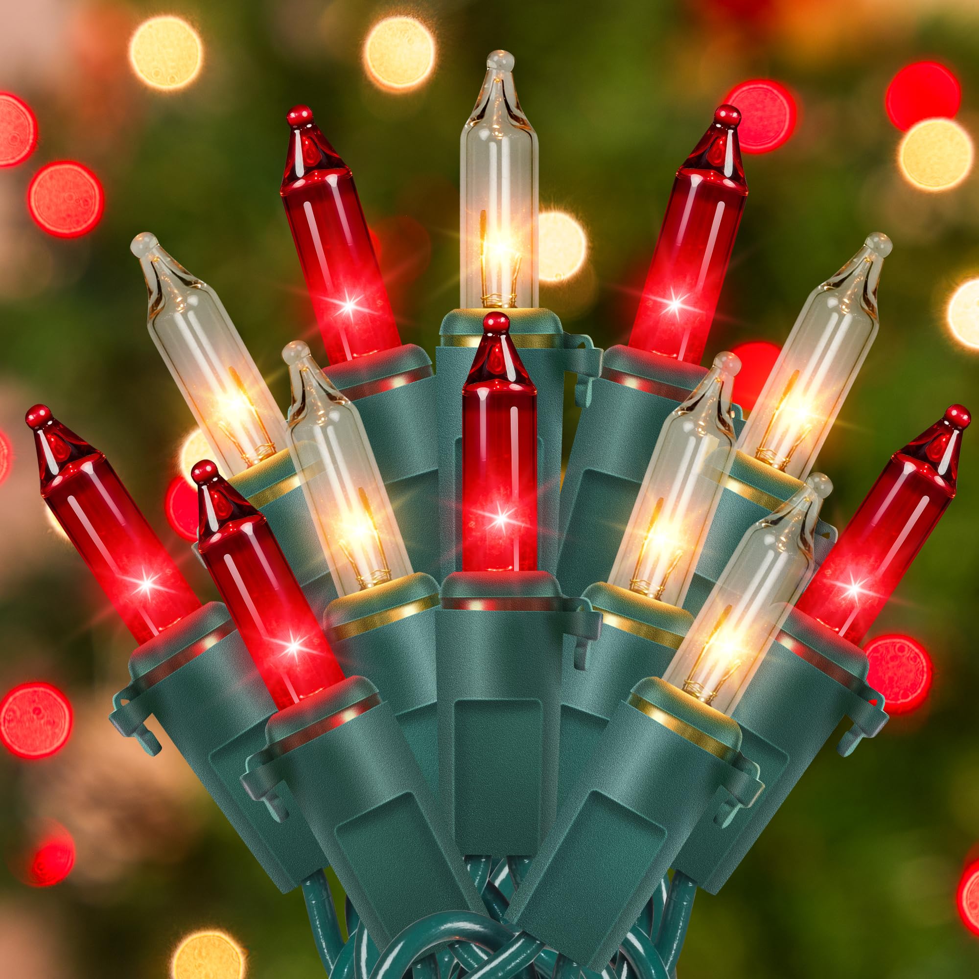 Hopolon Christmas String Lights, 50 Count, 13FT Connectable Mini Lights, Red and Warm White, Waterproof, Incandescent, Model QX-50-1-M