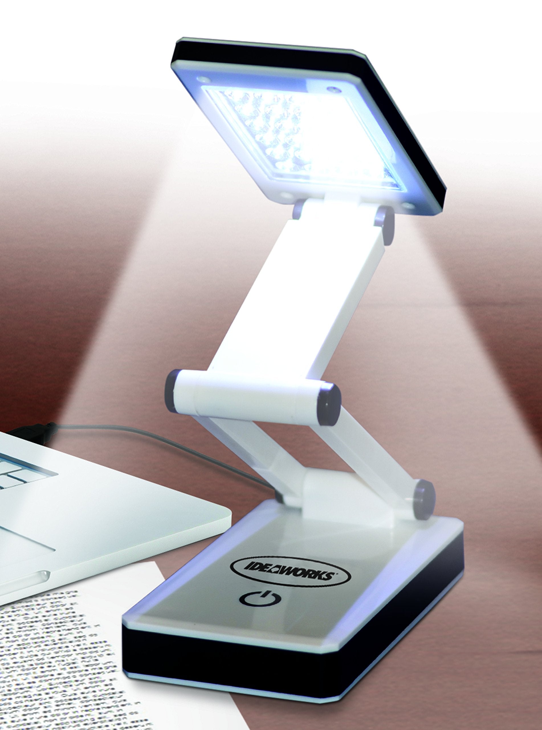 IdeaWorks LED Desk Lamp - Collapsible, Portable, White, Multi-Function, Model JB6921, Made of Acrylonitrile Butadiene Styrene