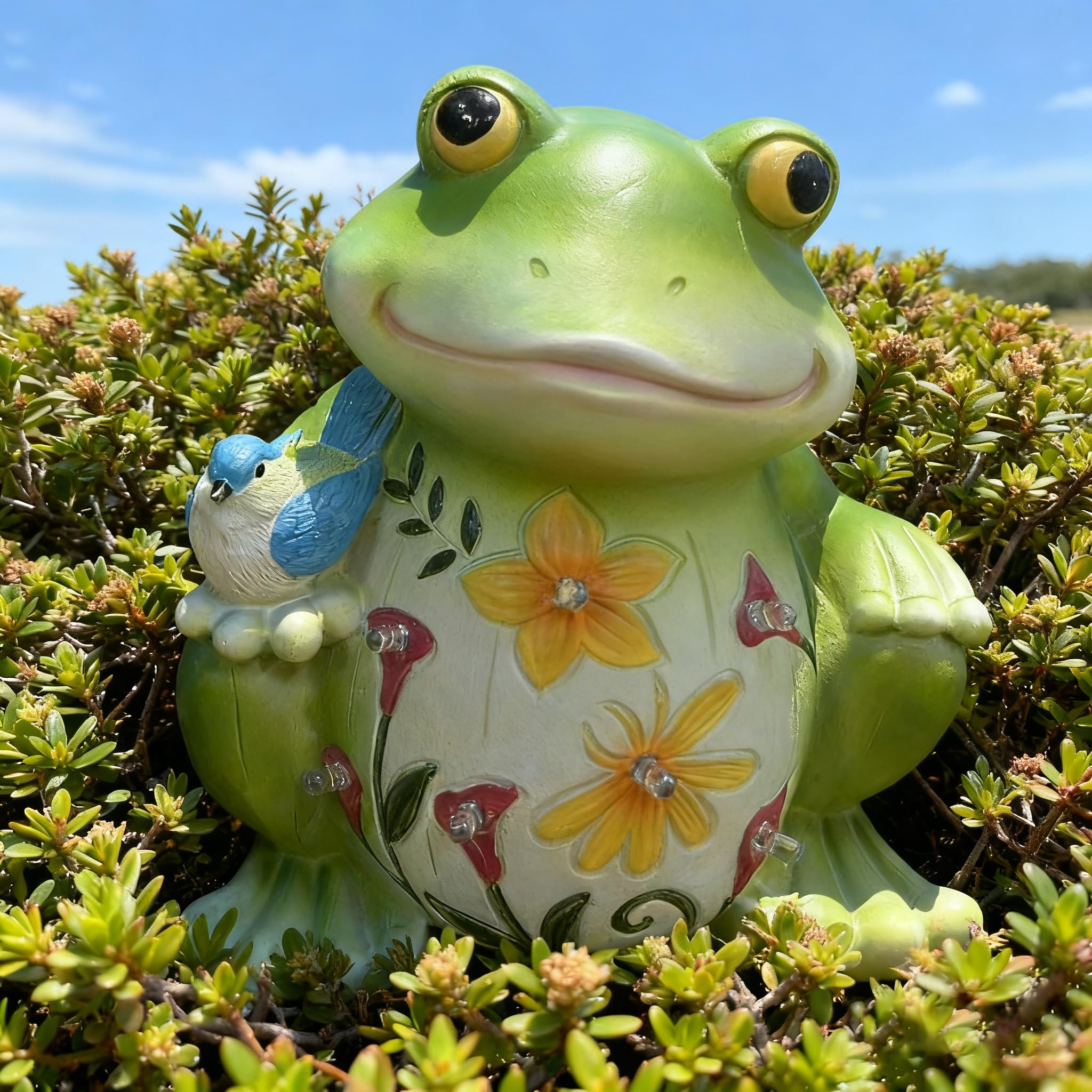 Ivcoole Outdoor Frog Sculpture - Solar Resin Garden Statue, Medium Large, Yellow, Perfect For Home, Patio, Lawn, And Porch Decor