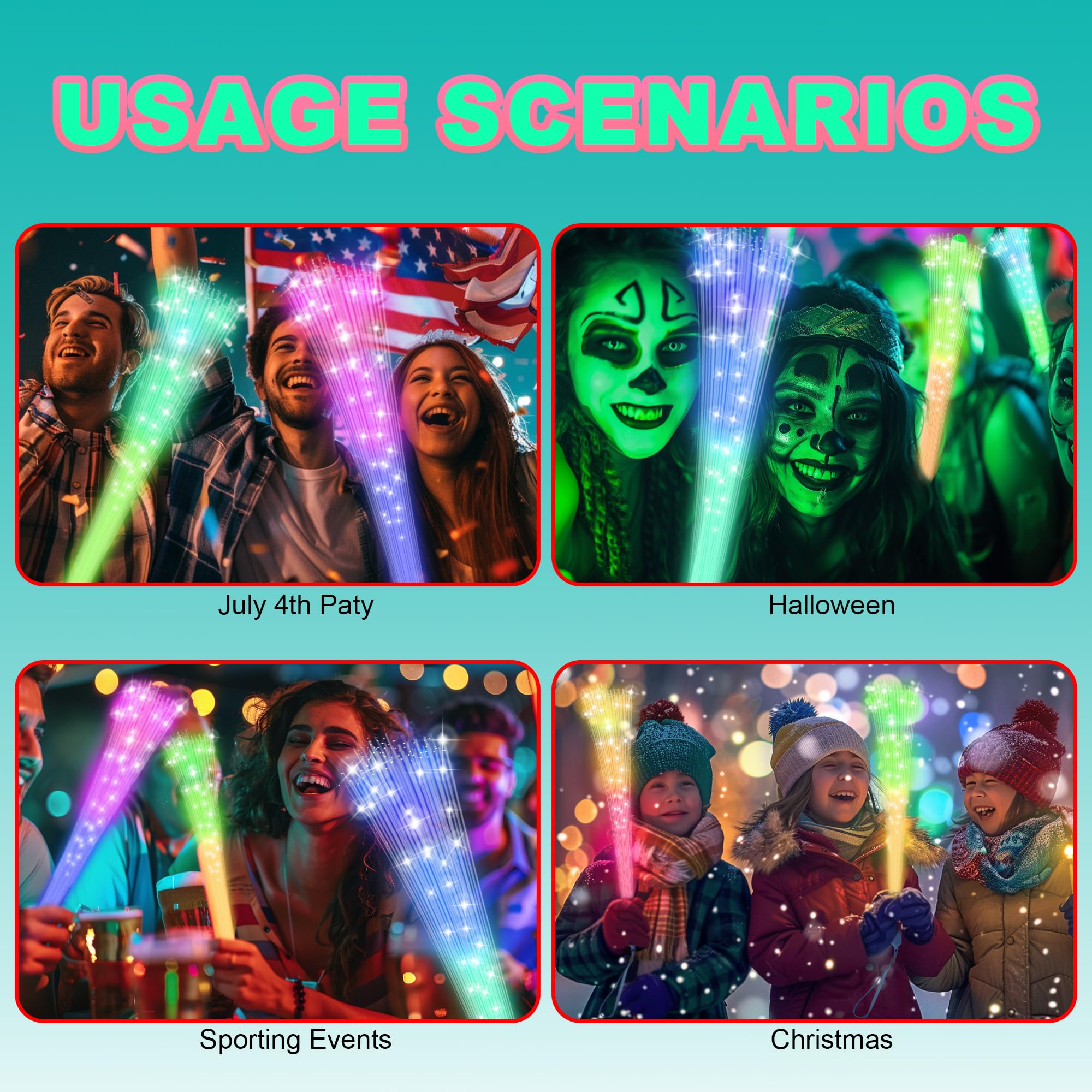 Jsronms 100 Pcs Fiber Optic Wand,Glow Fiber Optic Wands,Glow In The Dark Party,Glow Wands Led Light Up Party Favors For Wedding,