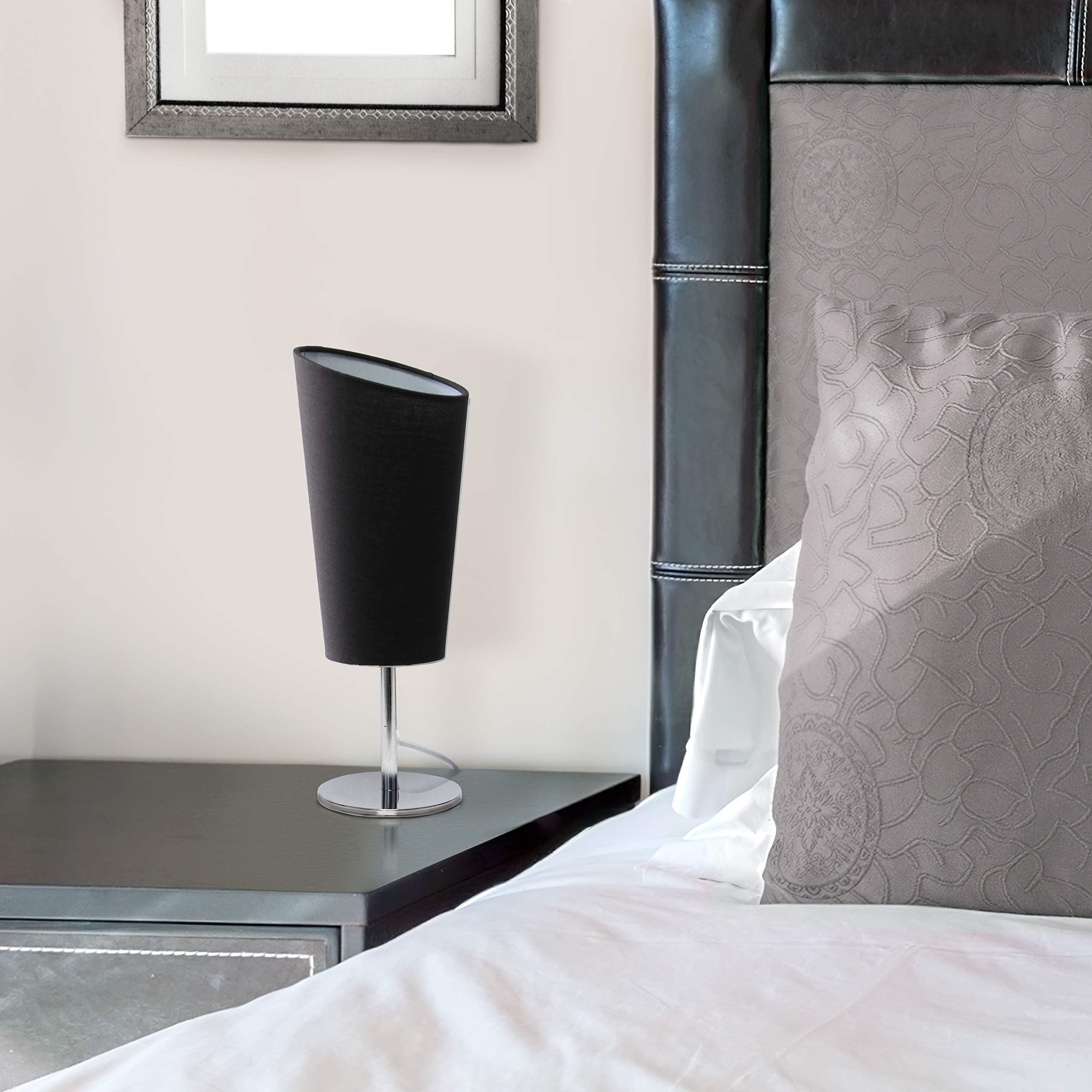 Simple Designs Lt2061-Blk Mini Table Lamp, Black Metal Fabric Shade, 4.75 X 4.75 X 12.6