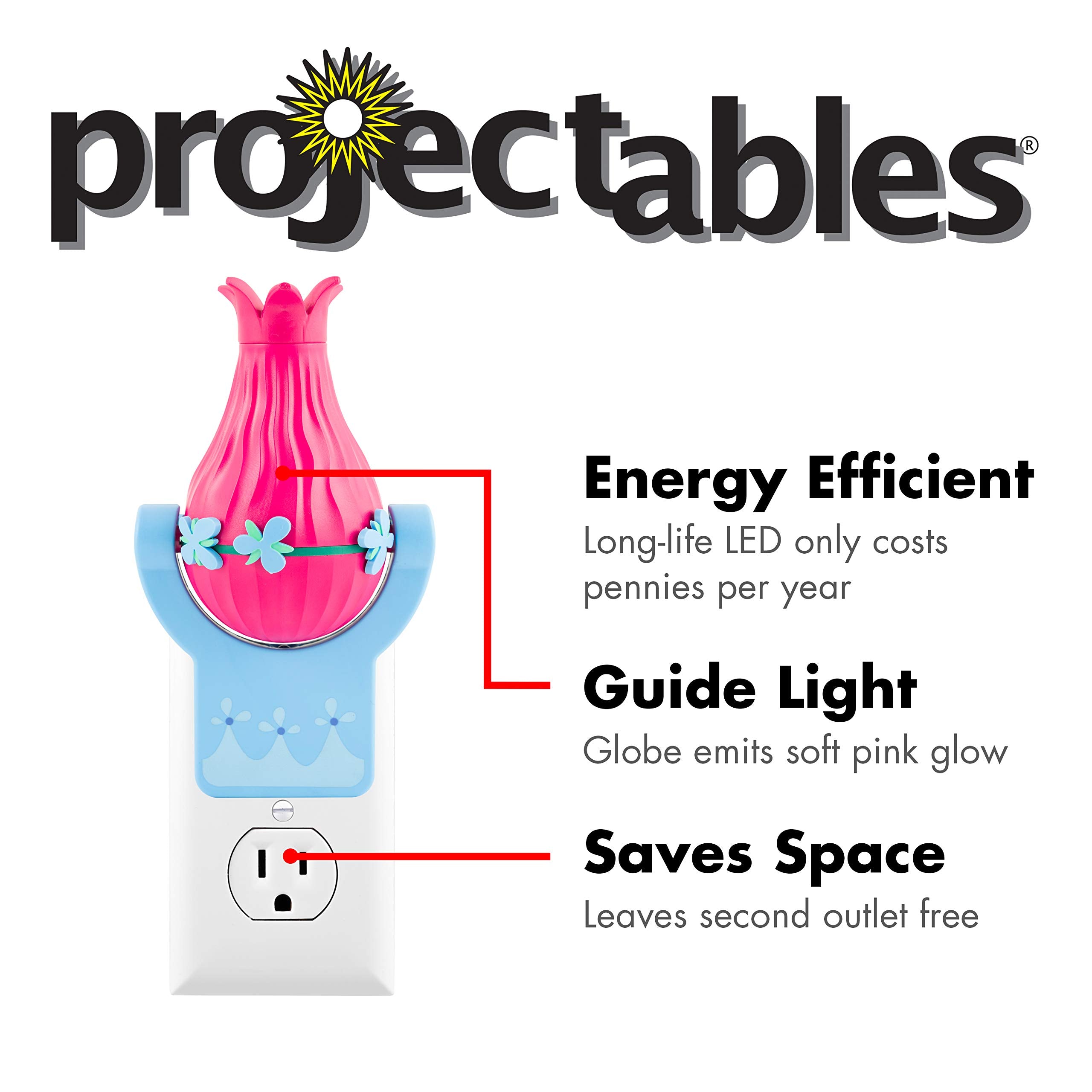 Projectables LED Night Light, Dusk to Dawn, 1 Image, Model 42030, Blue/Pink - Trolls, Ideal for Bedroom, Bathroom, Nursery