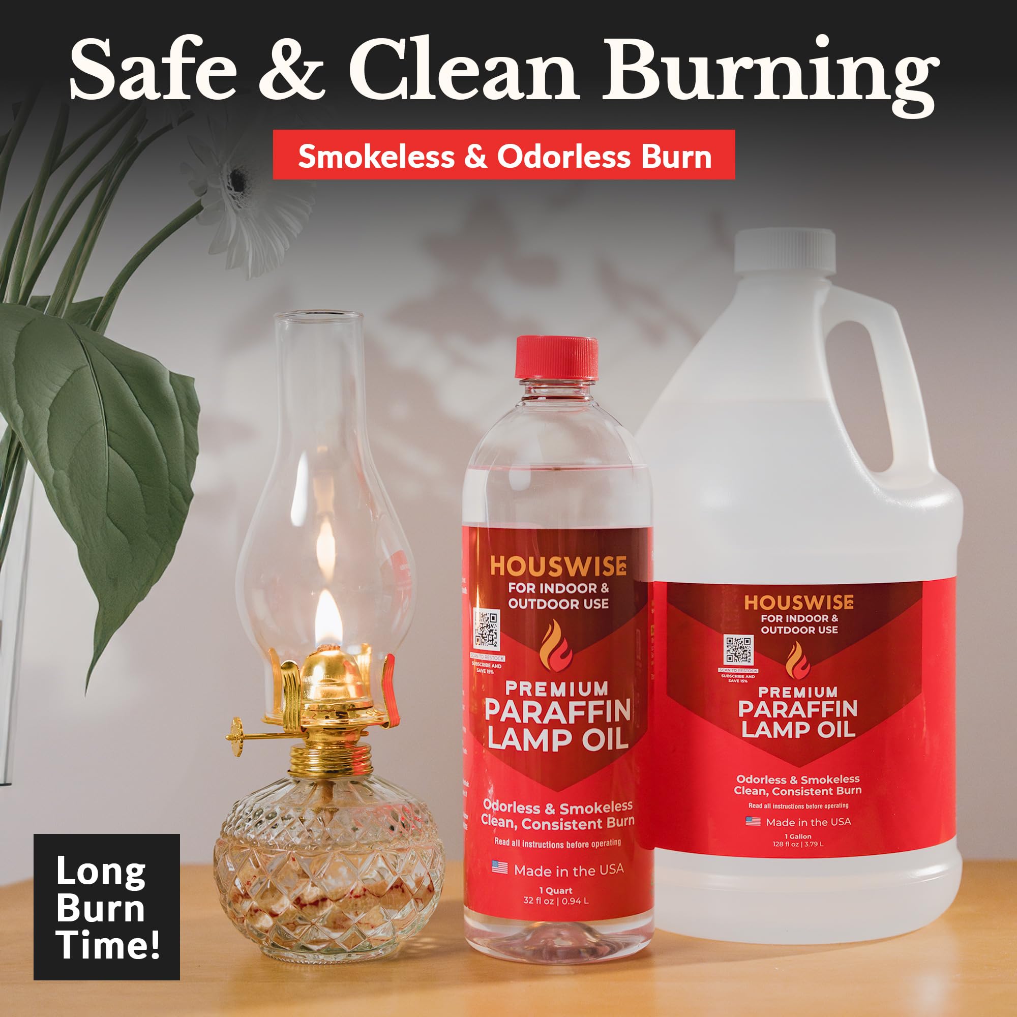 Houswise enhanced Liquid Paraffin Lamp Oil - Smokeless Odorless Fuel, 1 Quart, Clear, Model PRFN_1G_1