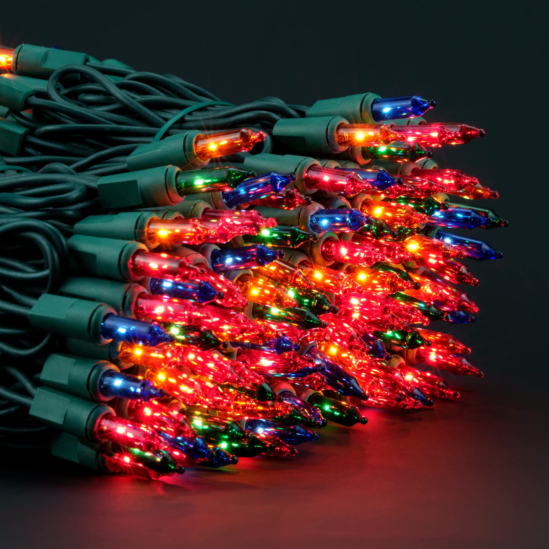 YULETIME 200 Multicolor Christmas Lights, 2 Strands 21 ft, 100 Count, UL Certified, Incandescent, Green Wire