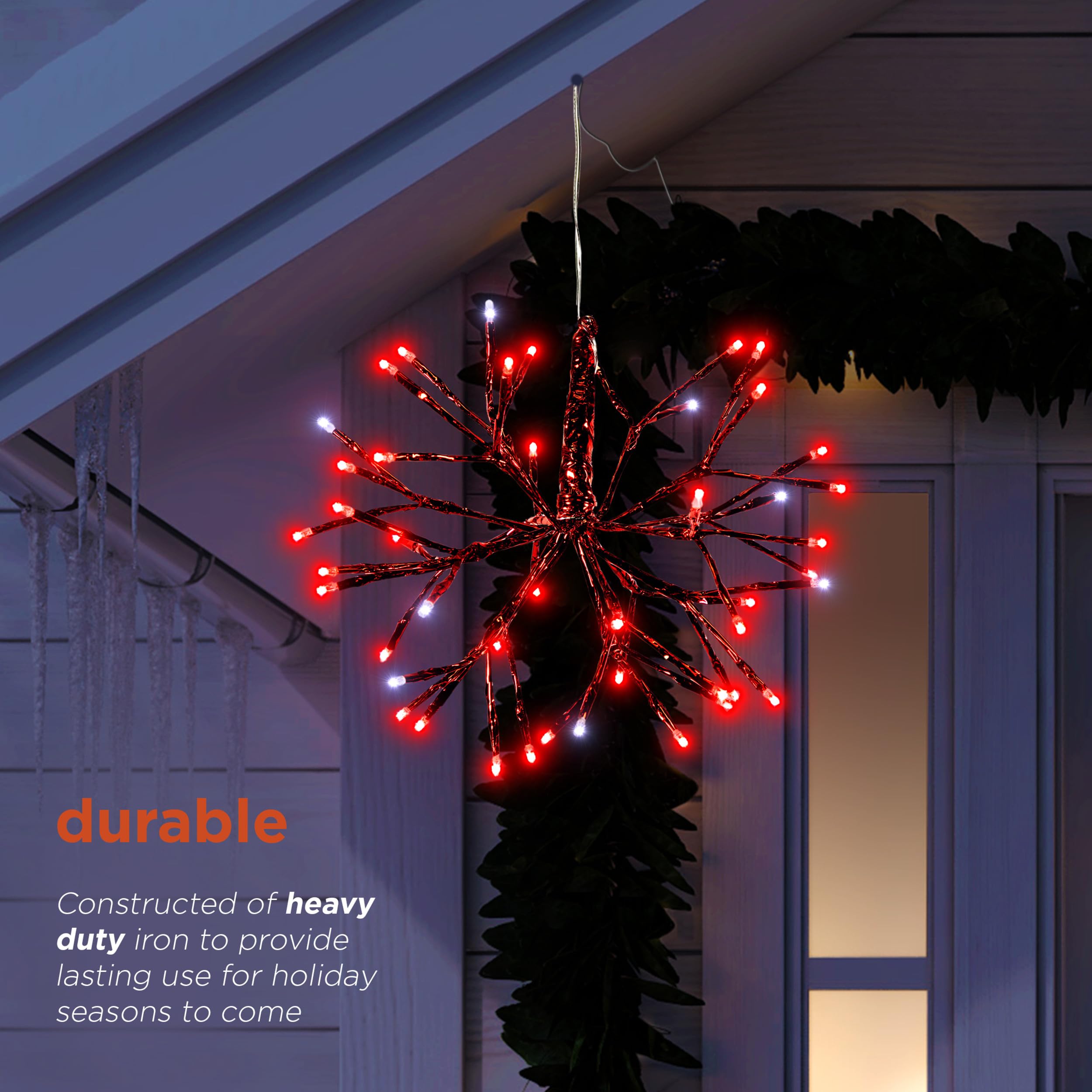 Alpine Corporation 10 H Indoor Christmas Twig 3D Hanging Snowflake Ornament with LED Lights, Red, Christmas Decoration