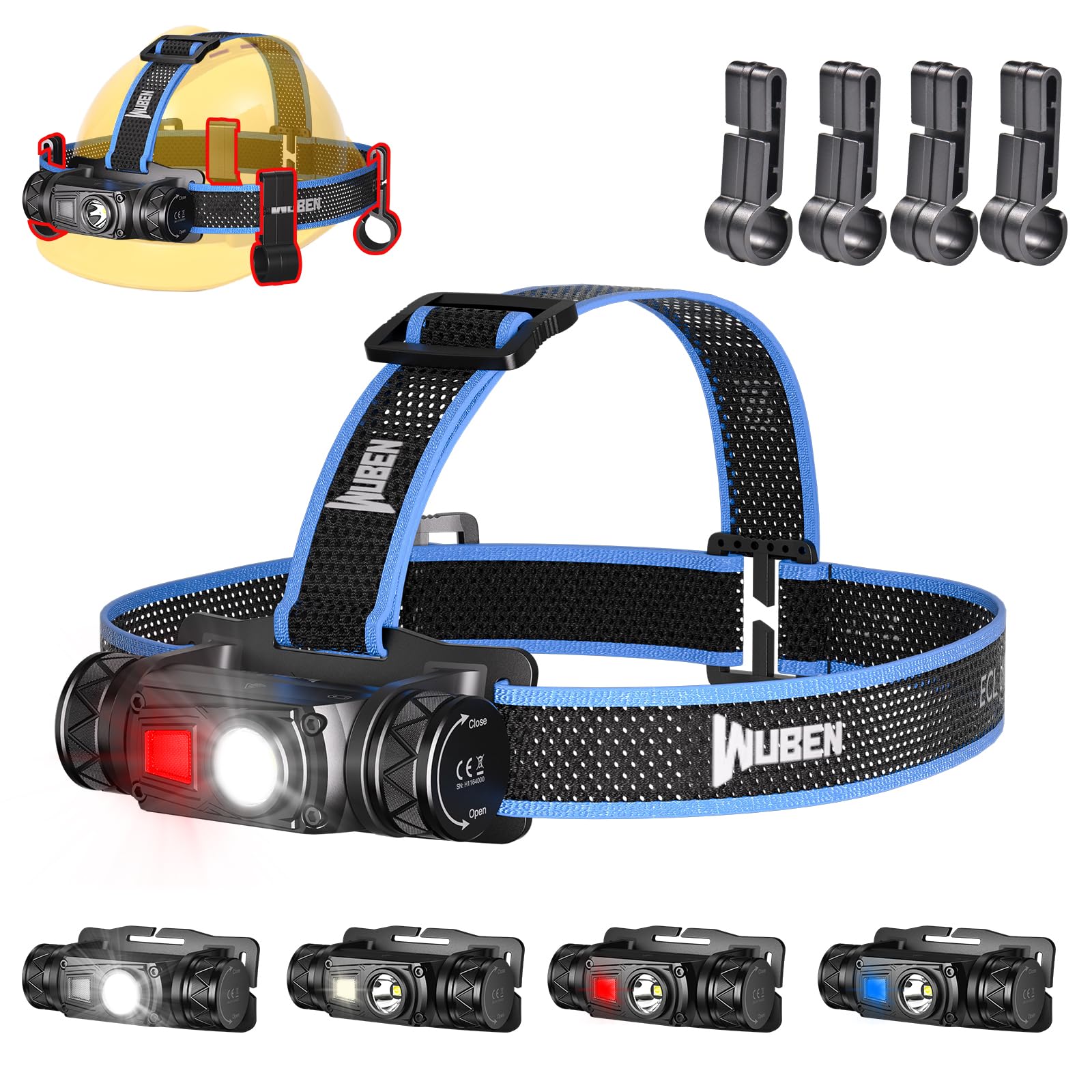 WUBEN H1 Pro Rechargeable Headlamp, 1200 High Lumen Ultra Bright LED Head Lamp, 11 Modes 180Adjustable IP68 Headlight with Red L