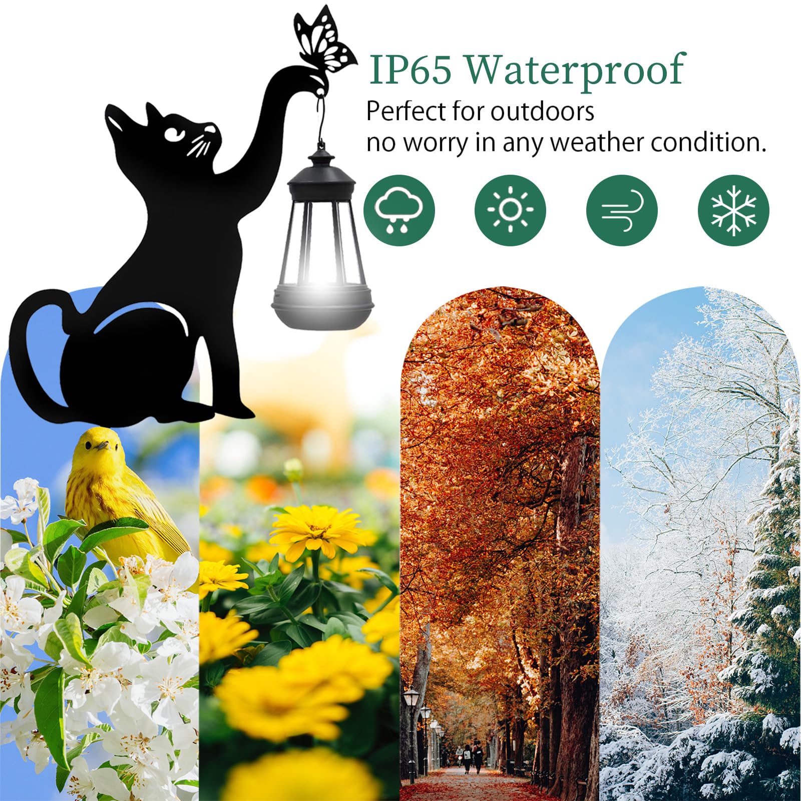 twinbling Solar Lights Outdoor Garden Decor - Black Cat Figurine with Butterfly, Metal Light Stake for Yard, Patio, Housewarming Gift