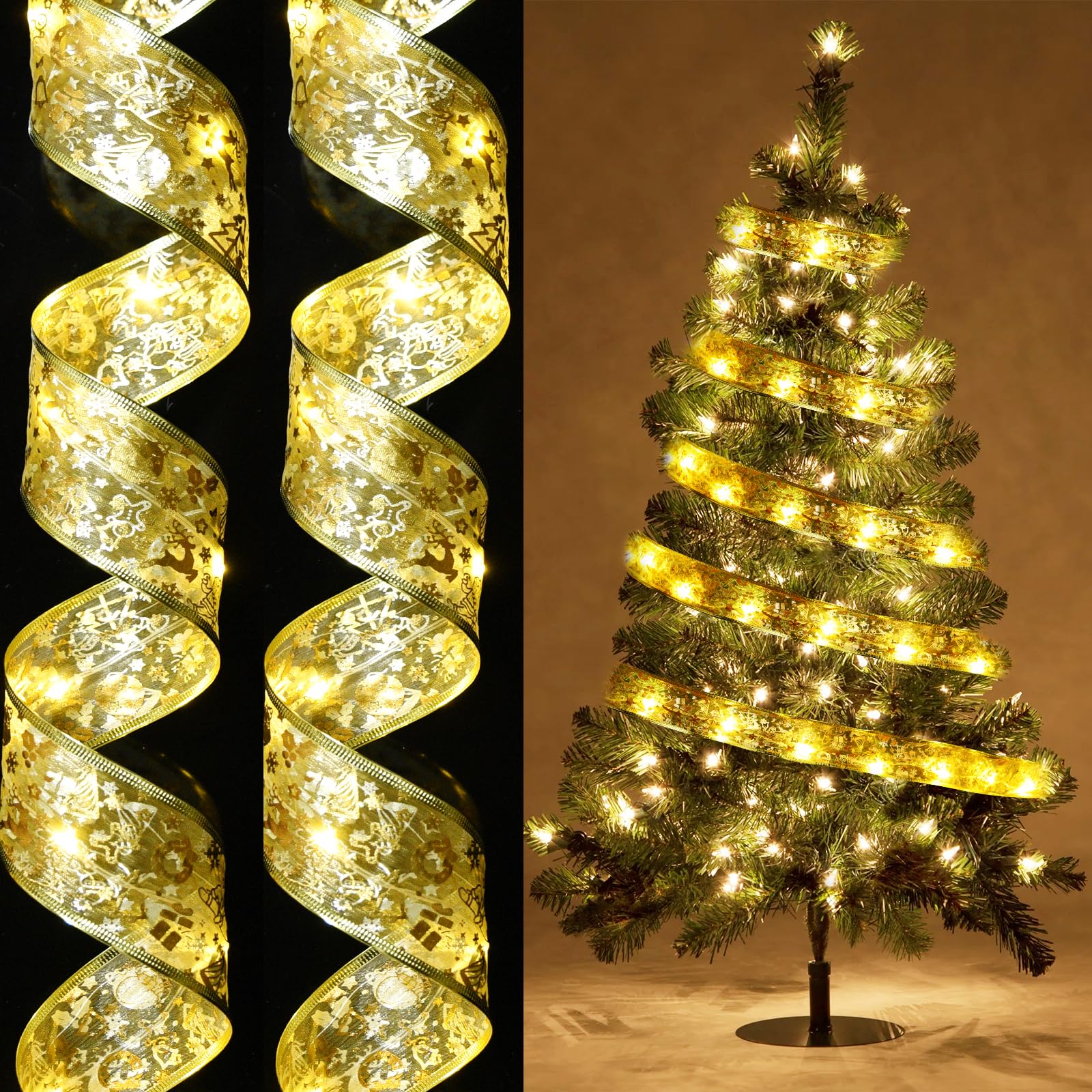 Dailyart Christmas Ribbon Fairy Lights, 100LED, 46FT, Warm White, USB & Battery Operated, 8 Modes, Model 51, Indoor Decoration