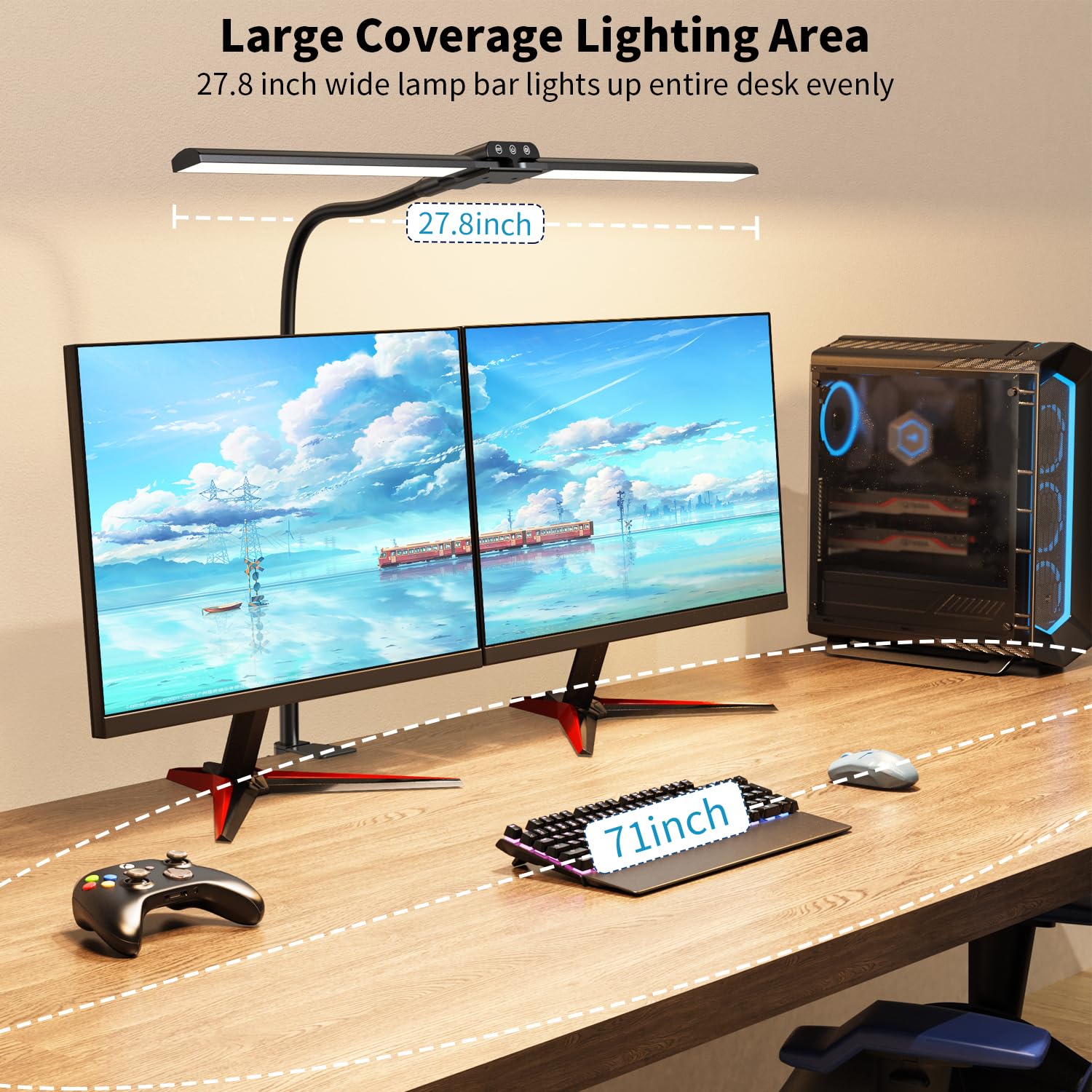KableRika Double Head LED Desk Lamp, 4-Brightness & 4-Color, Aluminum, Black, Model KB-24V-670