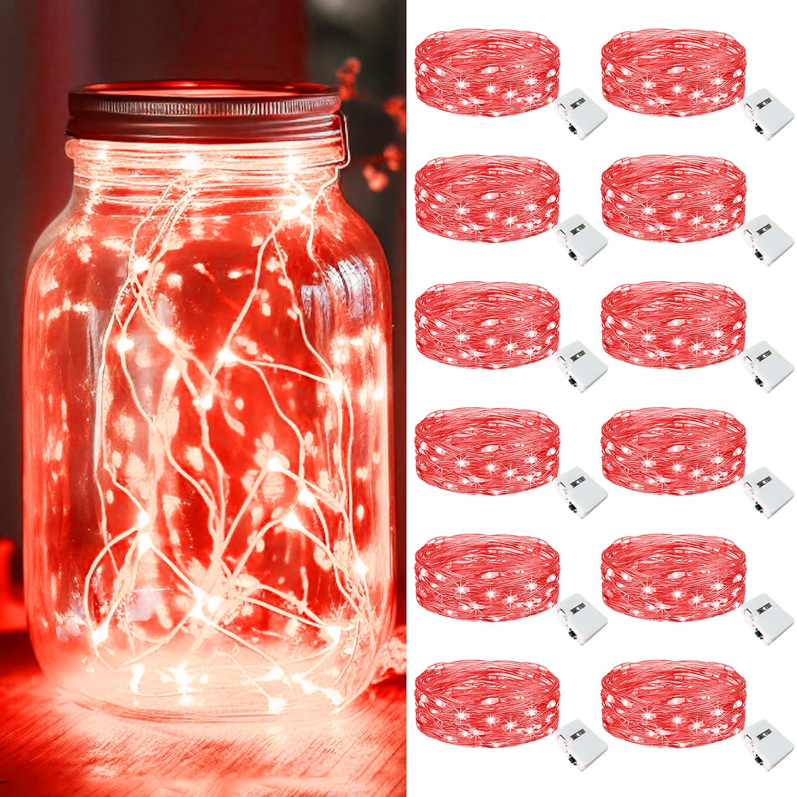 kolpop 6 Pack LED Fairy Lights Battery Operated, Mini Twinkle String Lights Battery Powered Waterproof for Christmas Mason Jars 