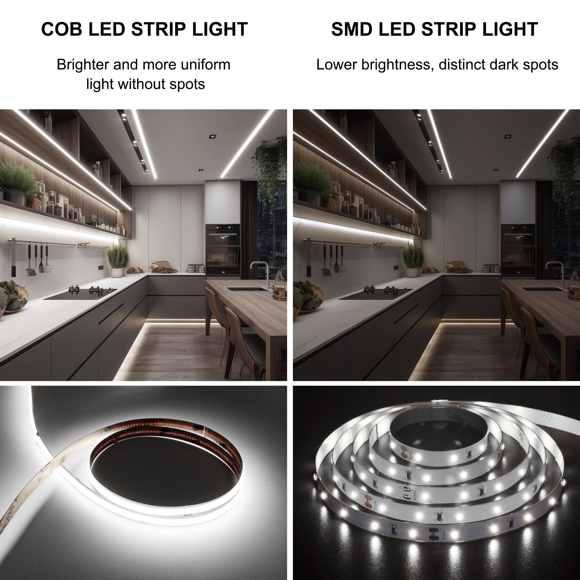 Pandery Cob Led Strip 5M,16.4Ft Led Strip Lights,Touch Dimmable Led Strips,Cri90+,6000K Daylight White Led Tape Lights,1600Leds,