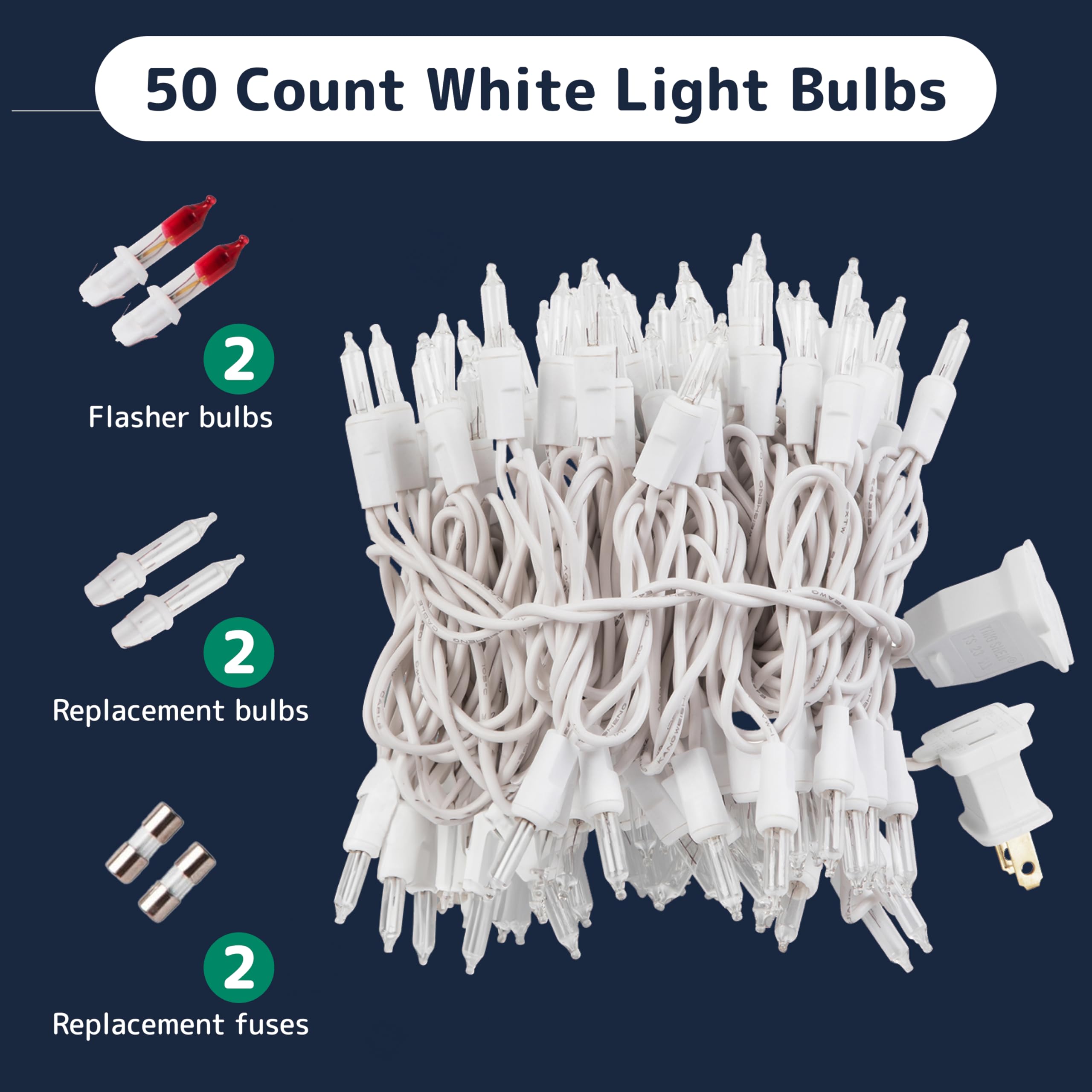 PREXTEX 50 Ct. Multi-Color Christmas Tree Lights with White Wire - 10 Ft Holiday String Lights for Indoor and Outdoor Use - Mult