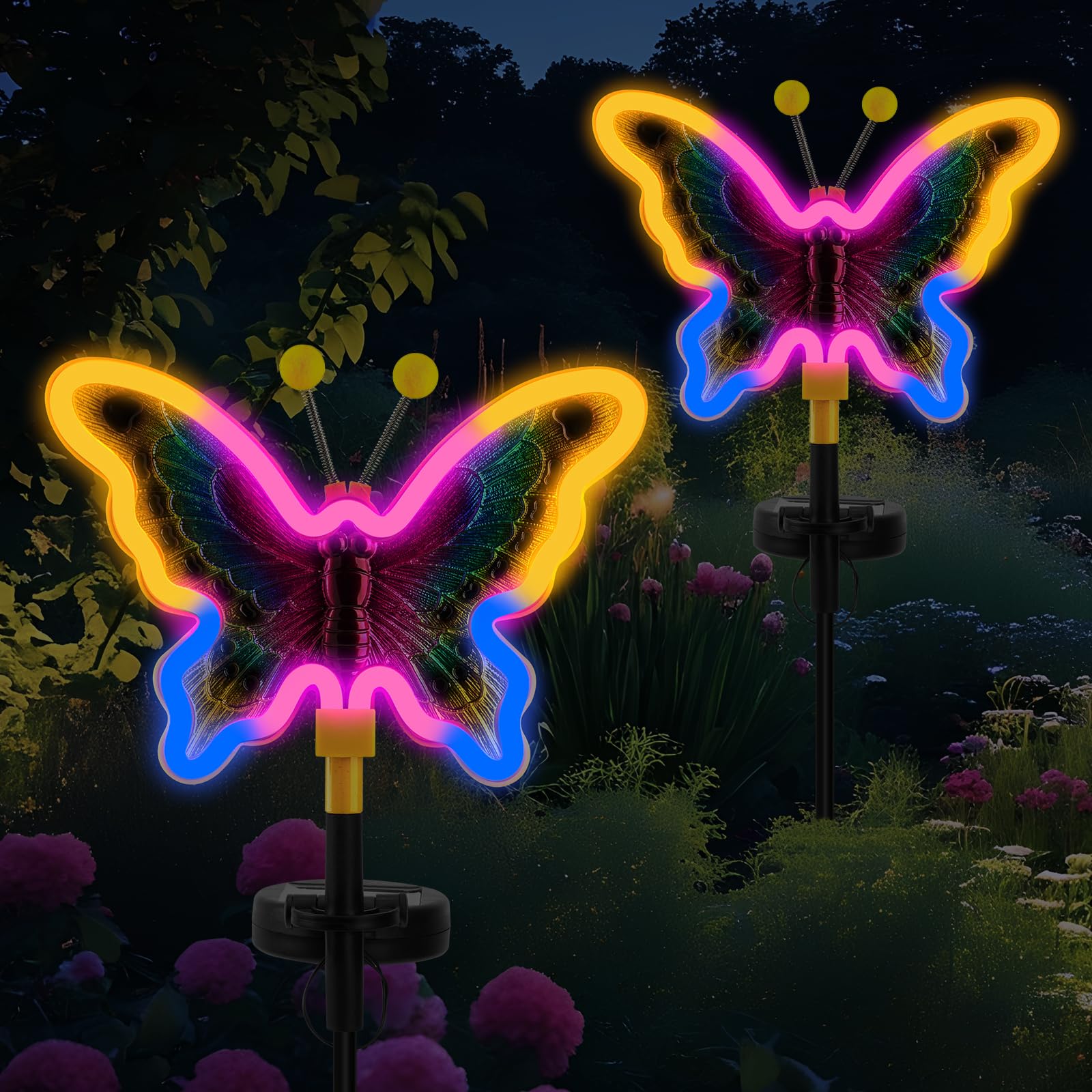 Solar Butterfly Lights,Solar Garden Decor, Outdoor Garden neon Lights,Butterfly Solar Stake Lights,Yard Patio Pathway Decoration