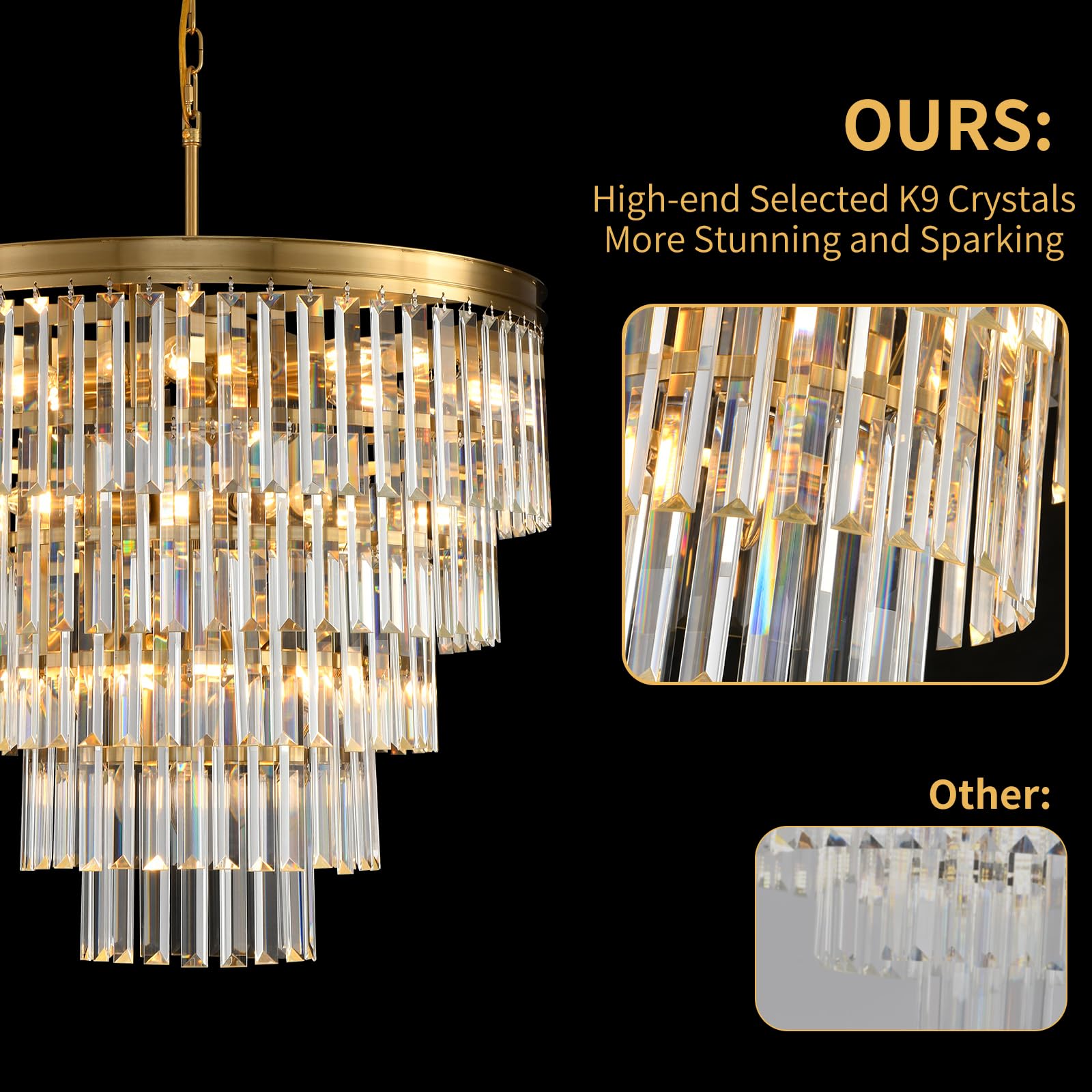 Blinghy Modern Crystal Chandelier, Gold Crystal Ceiling Fixture For Living Room, Bedroom, Long Hallway Entrance