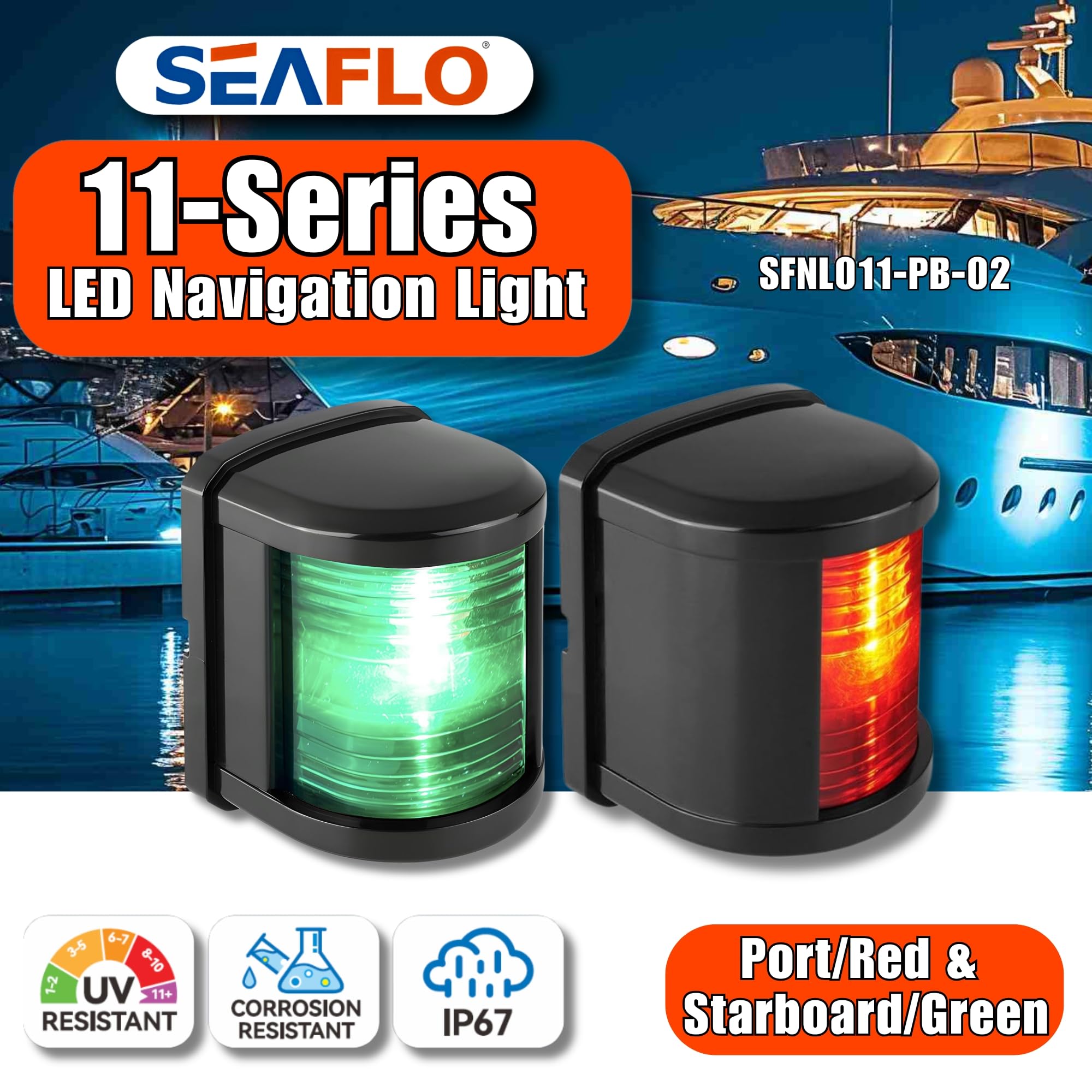 SEAFLO LED Navigation Light - 12V Waterproof, 1W, 2NM Visibility, Regular Size, Green Starboard & Red Port, Model SFNL011-PB-02