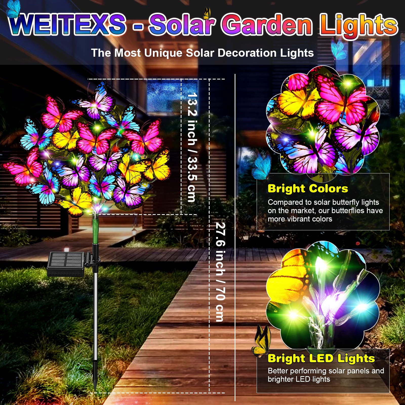Weitexs Solar Garden Lights Outdoor Waterproof Solar Lights 2 Pack With New Upgraded 72 Led 34 Butterfly Outdoor Solar Lights For Yard Outside Garden Pathway Decor Gifts For Womens MotherS Day