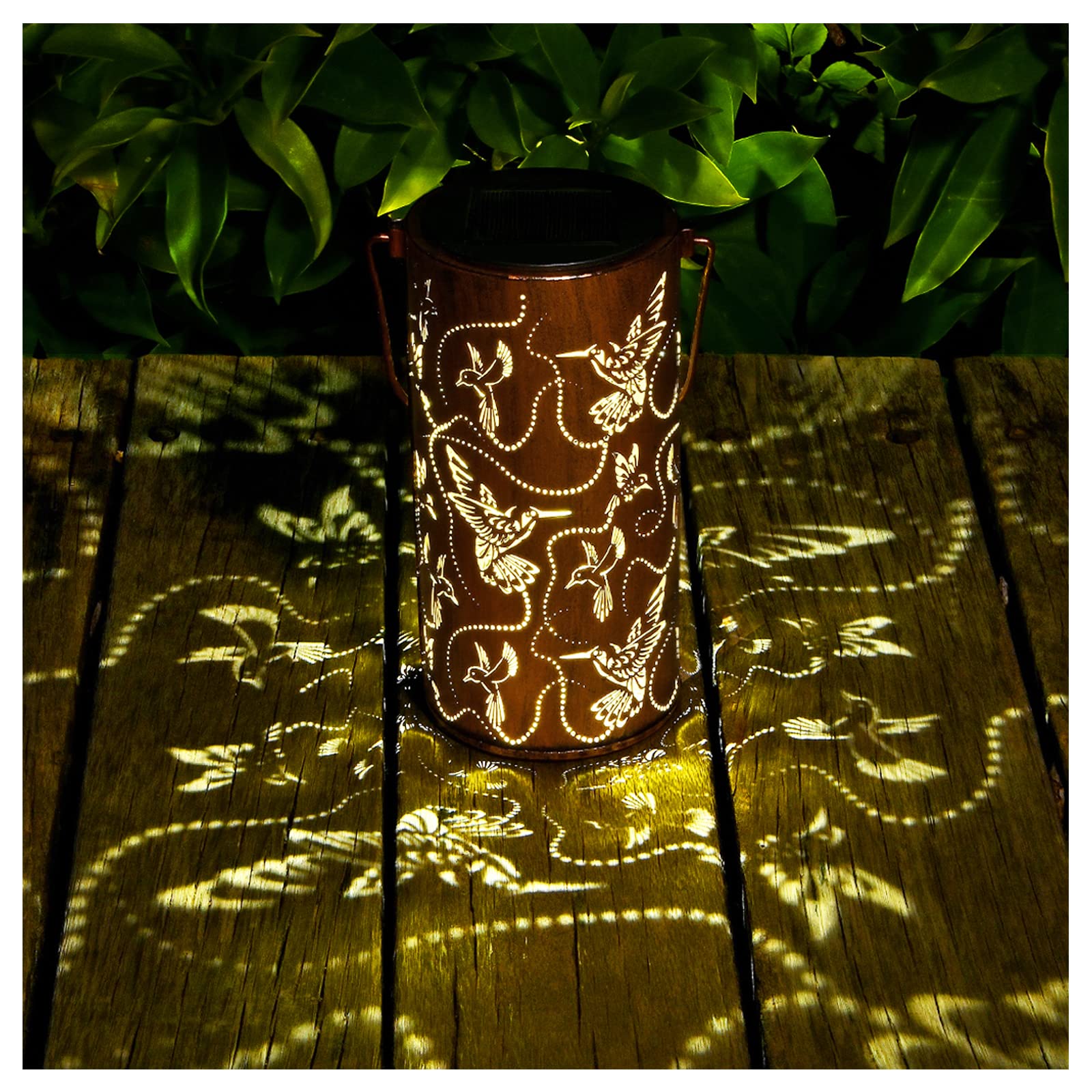 Solar Lanterns Outdoor Hanging Hummingbird Decor Lantern,Waterproof Hollow Out Metal Decorative Garden Light,Graceful Decoration