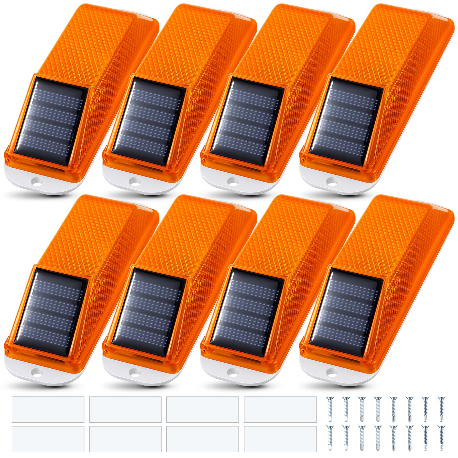 Rossesay 8 Pcs Solar Strobe Warning Lights Sensitive LED Warning Lamp IP54 Waterproof Yellow Flashing Beacon Outdoor Safety Traf
