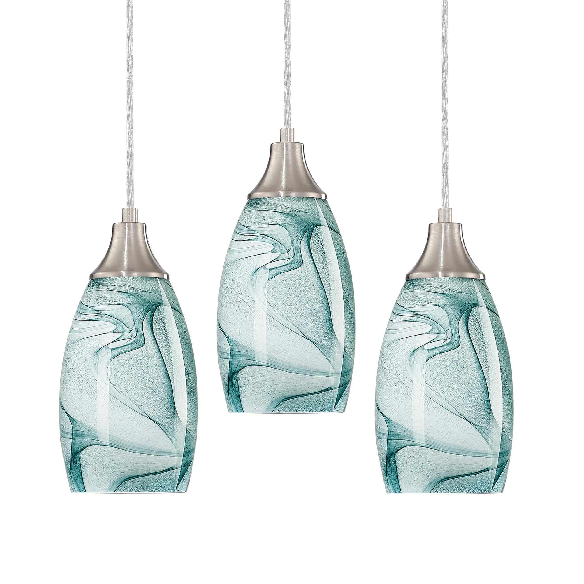 karyfine Mini Pendant Light Brown Glass Shade Adjustable Cord Green Marble 3-Pack Model 1039AP