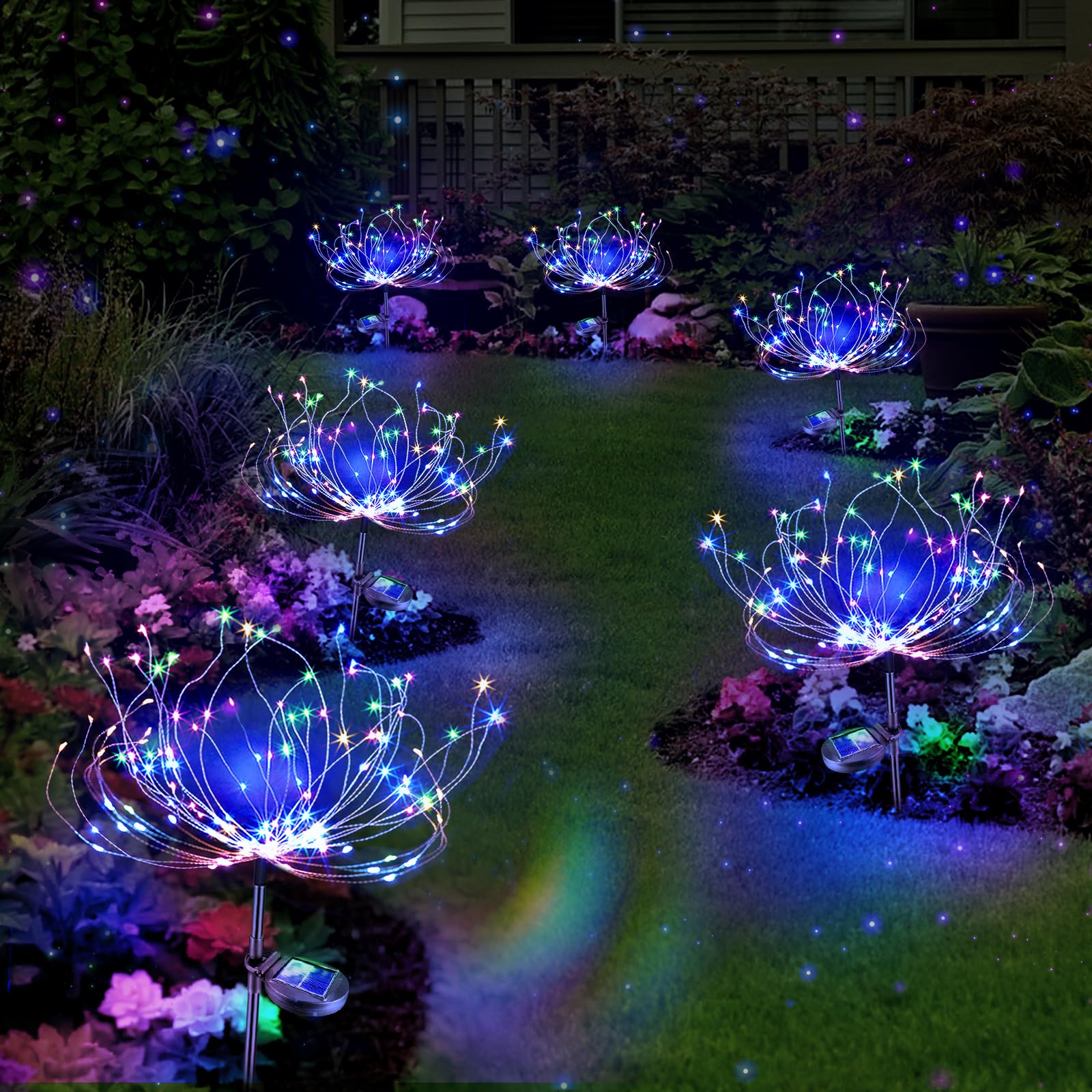Anordsem Solar Lights Outdoor Waterproof: 6 Pack Garden Light - Bendable Copper Wire with 120 LED Firework Beads - DIY Colorful 