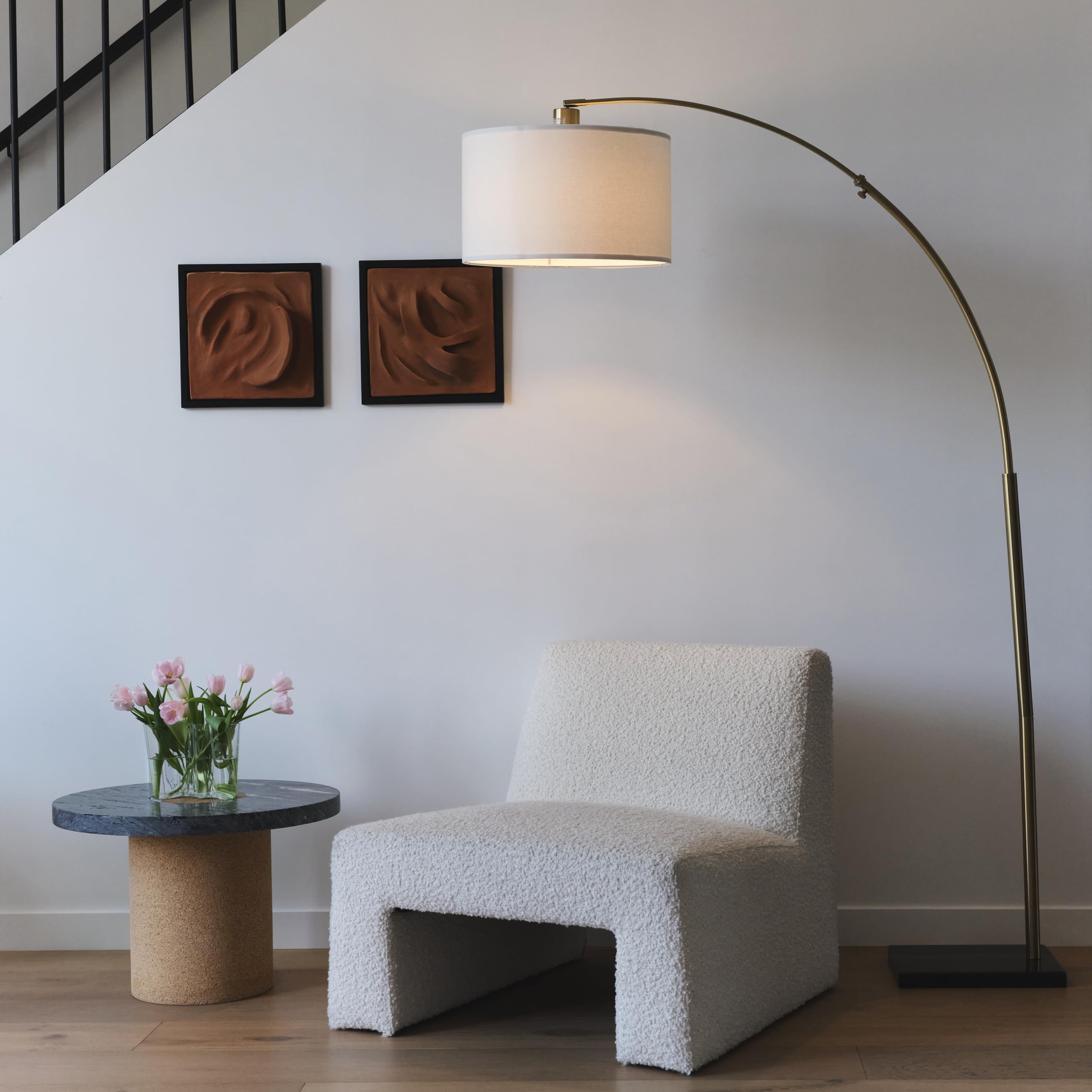 Brightech Logan Arc Floor Lamp - Antique Brass, Modern LED Design for Living Rooms, Offices & Bedrooms