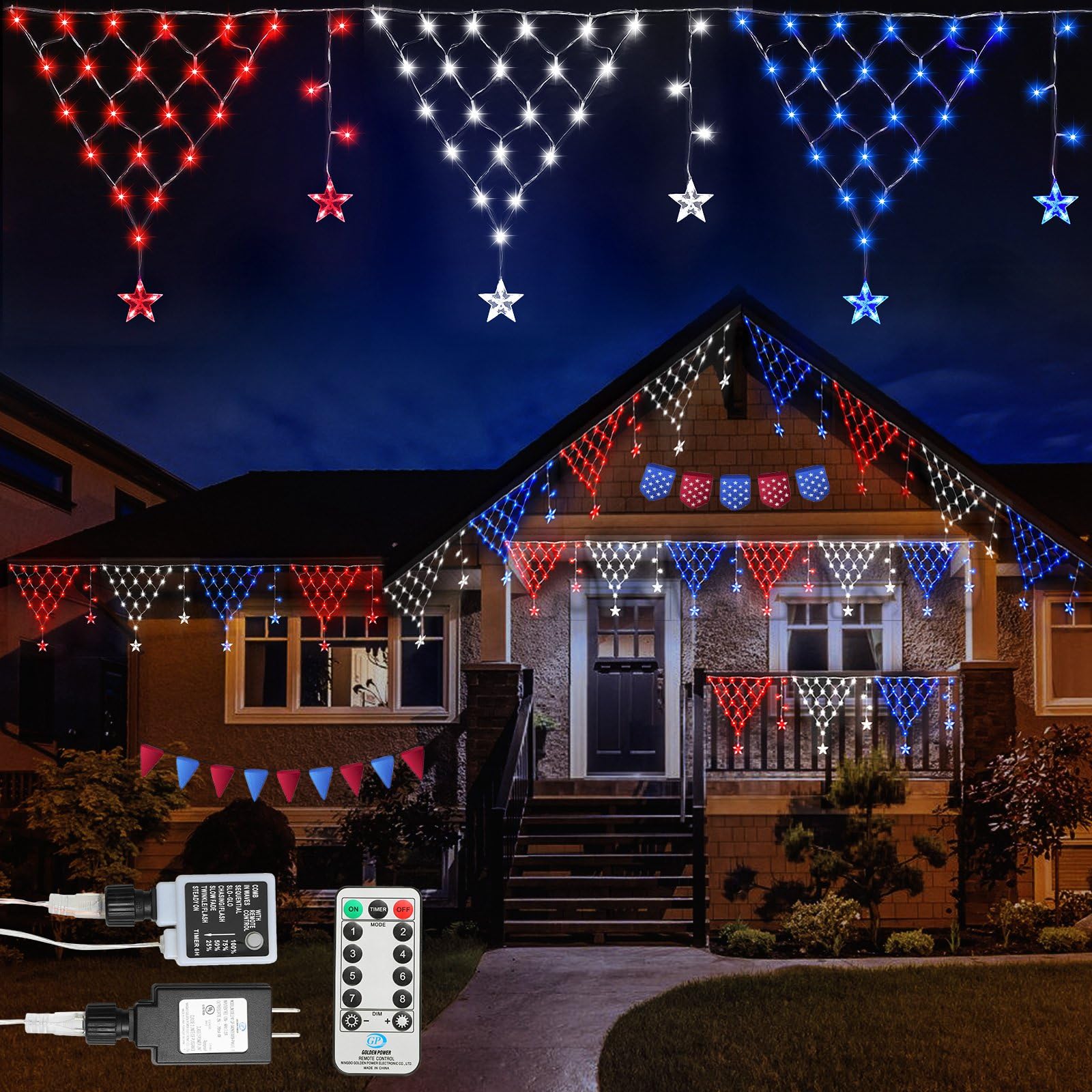 Qulist Balcony Christmas Lights, 218 LED 13.8ft Christmas Curtain Lights Outdoor Decorations with 12 Twinkle Star Drops, Waterpr